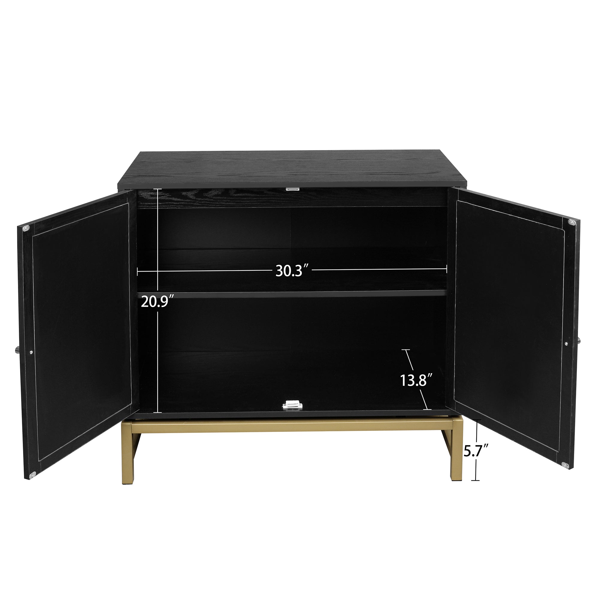 32" Tall Wood 2-door Accent Cabinet with Rattan Door
