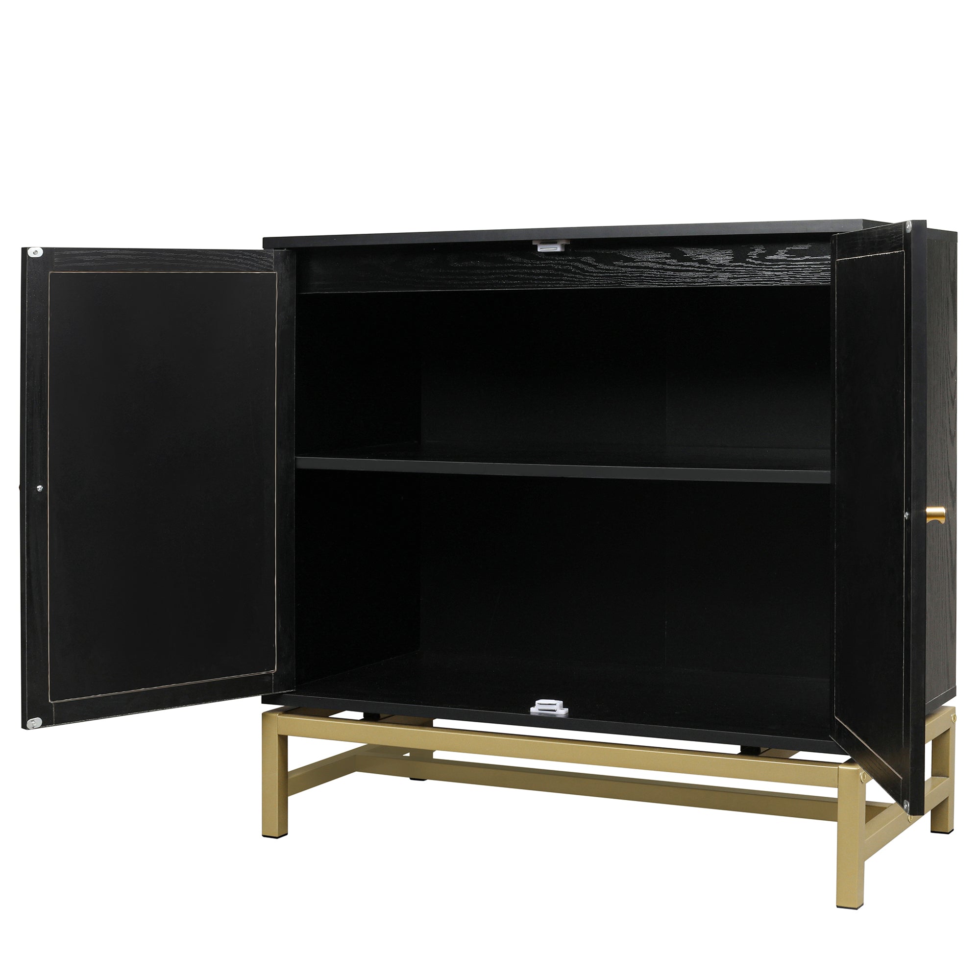 32" Tall Wood 2-door Accent Cabinet with Rattan Door