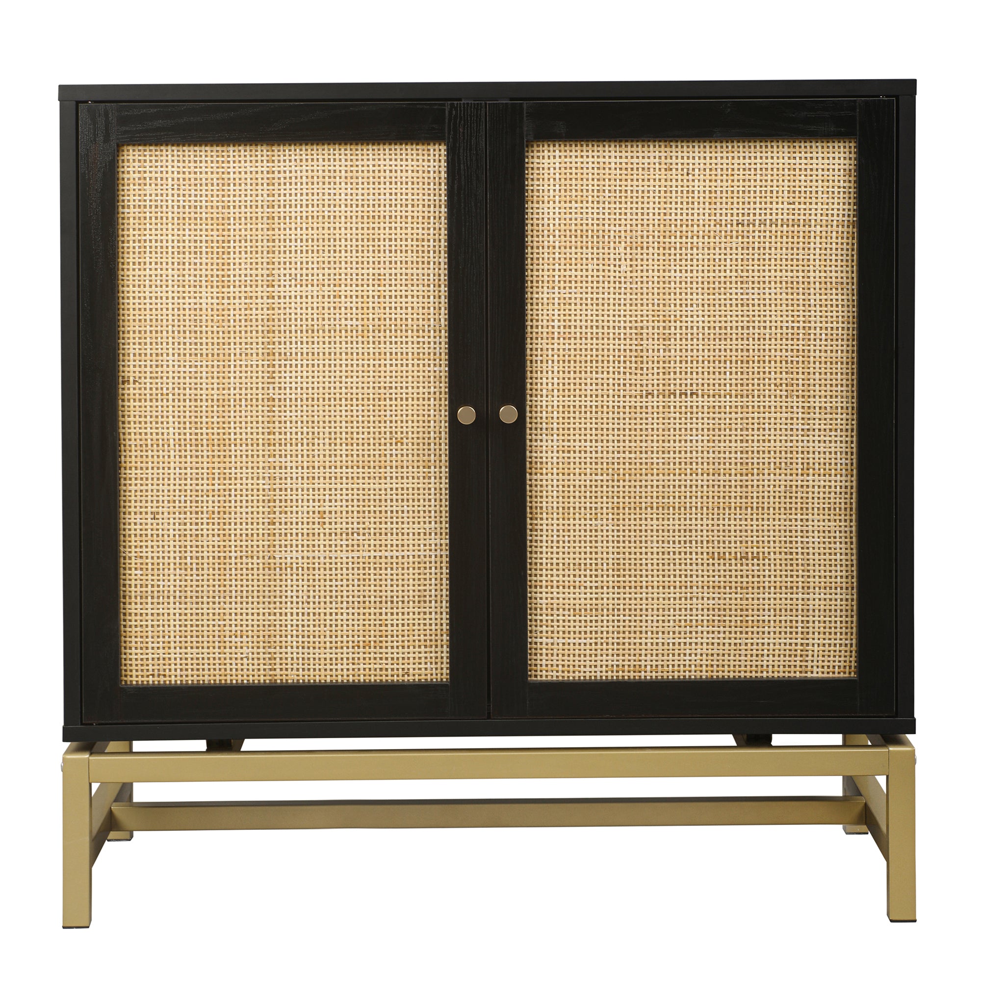 32" Tall Wood 2-door Accent Cabinet with Rattan Door