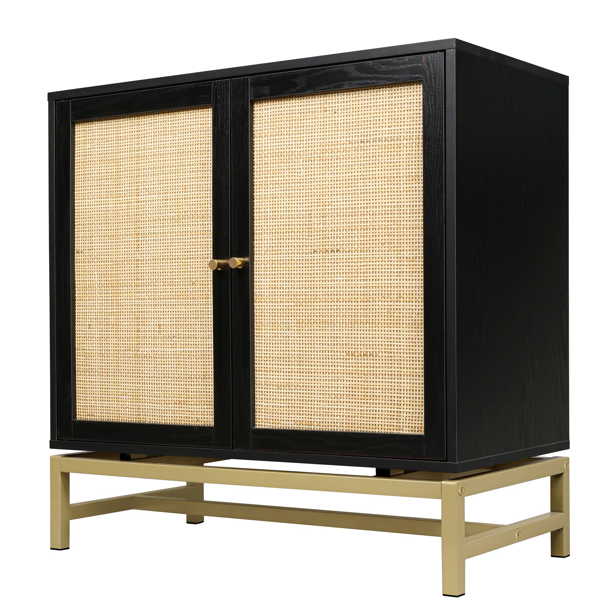 32" Tall Wood 2-door Accent Cabinet with Rattan Door