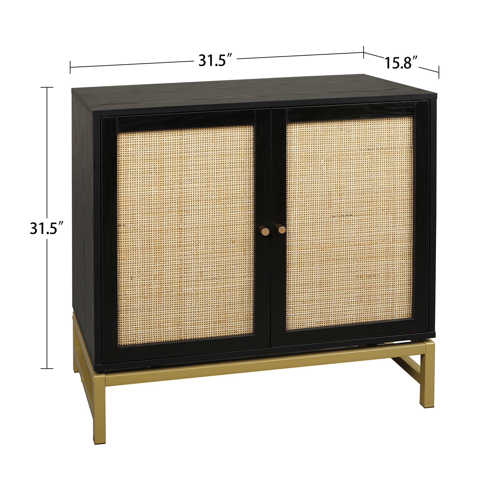 32" Tall Wood 2-door Accent Cabinet with Rattan Door
