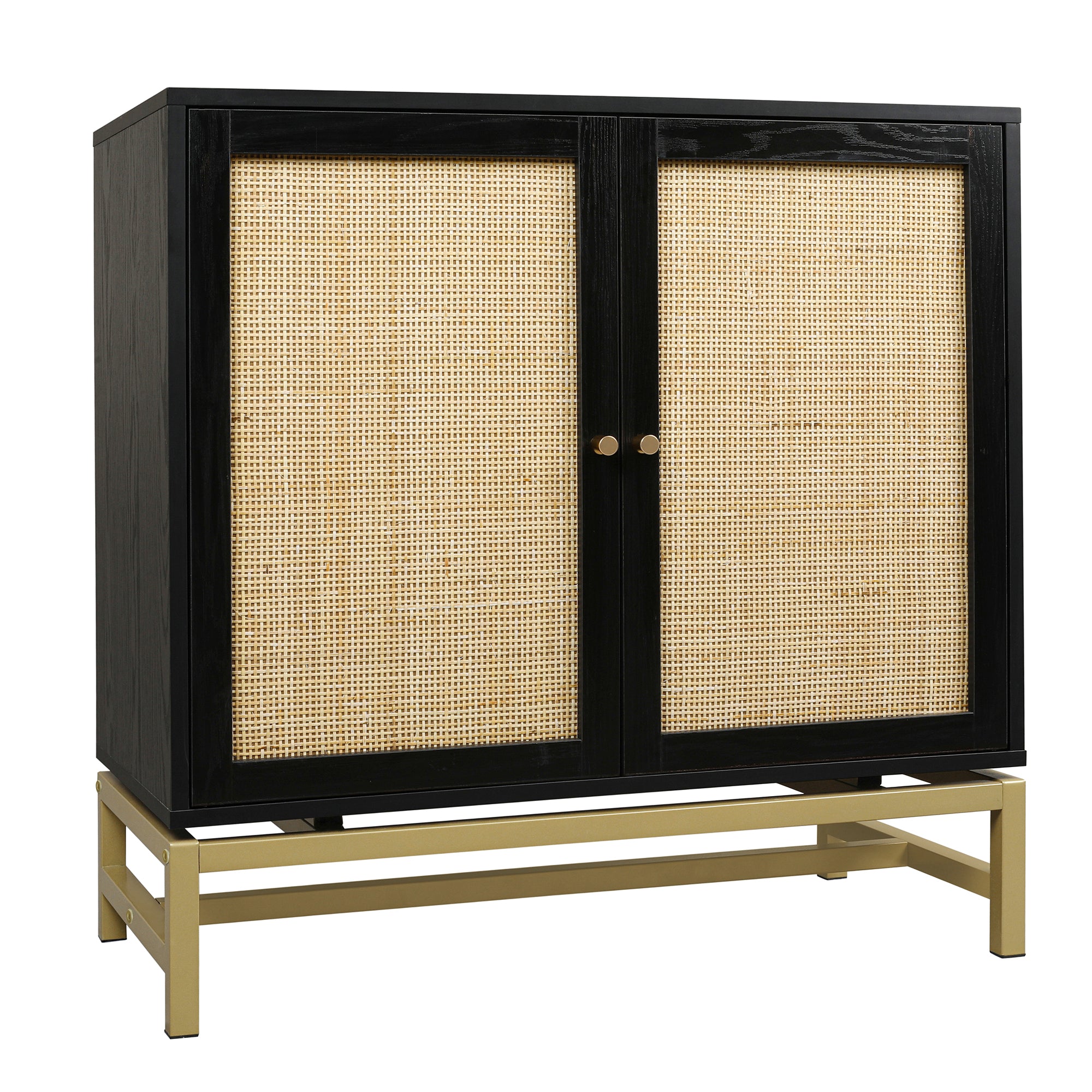 32" Tall Wood 2-door Accent Cabinet with Rattan Door