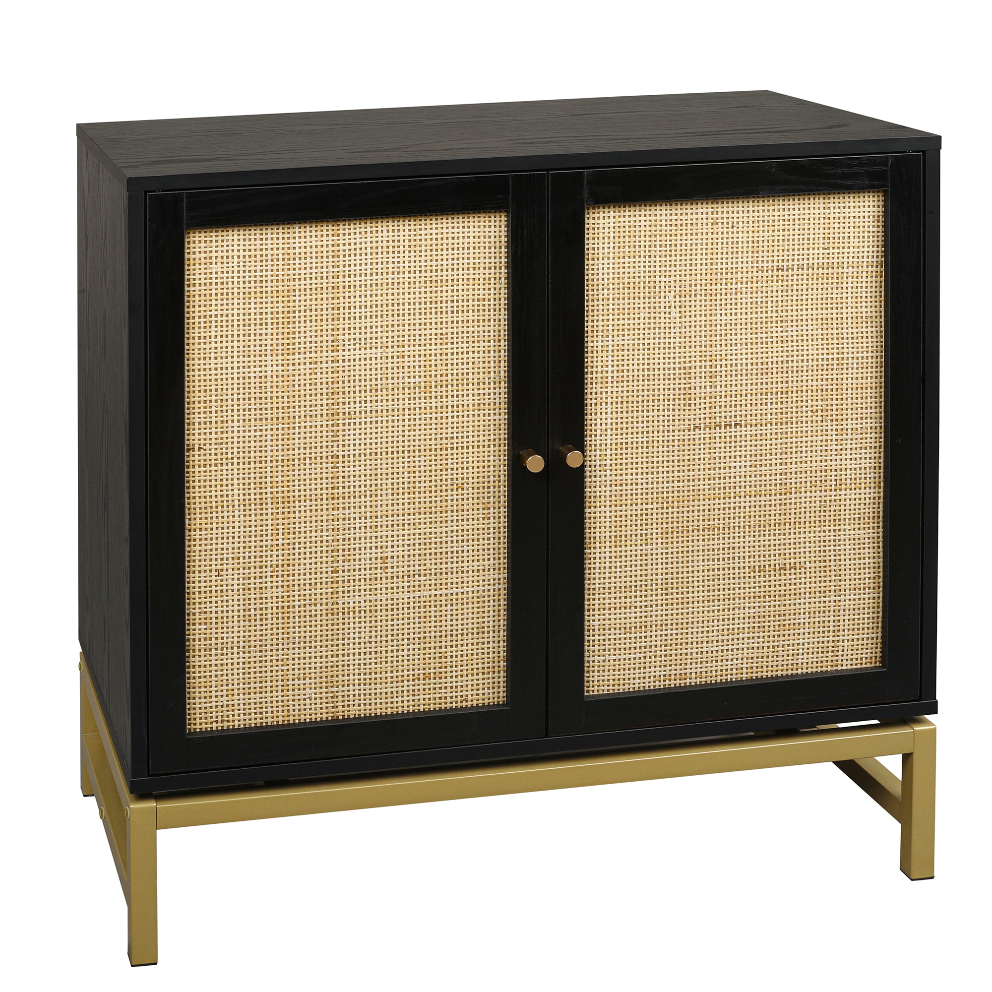32" Tall Wood 2-door Accent Cabinet with Rattan Door