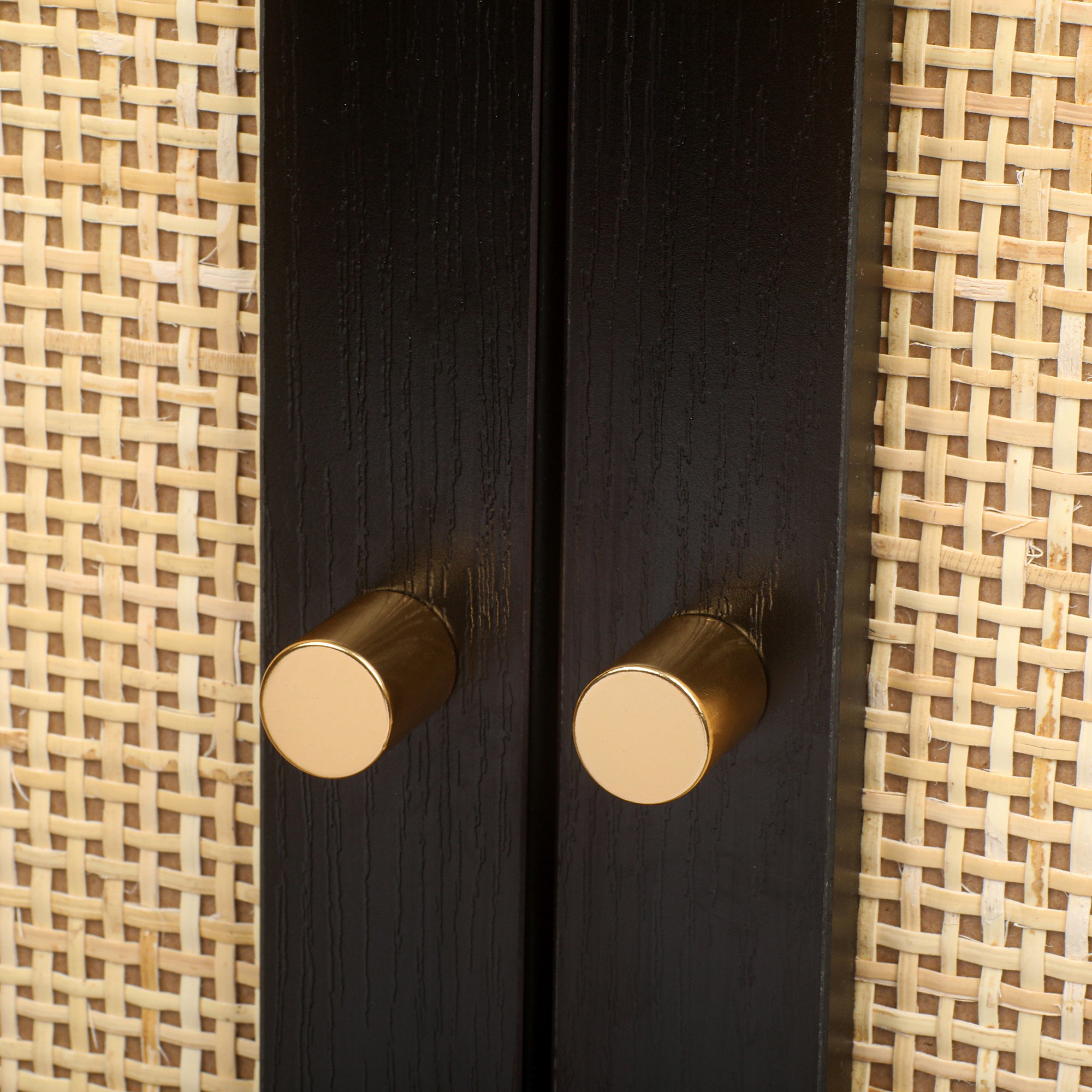 32" Tall Wood 2-door Accent Cabinet with Rattan Door
