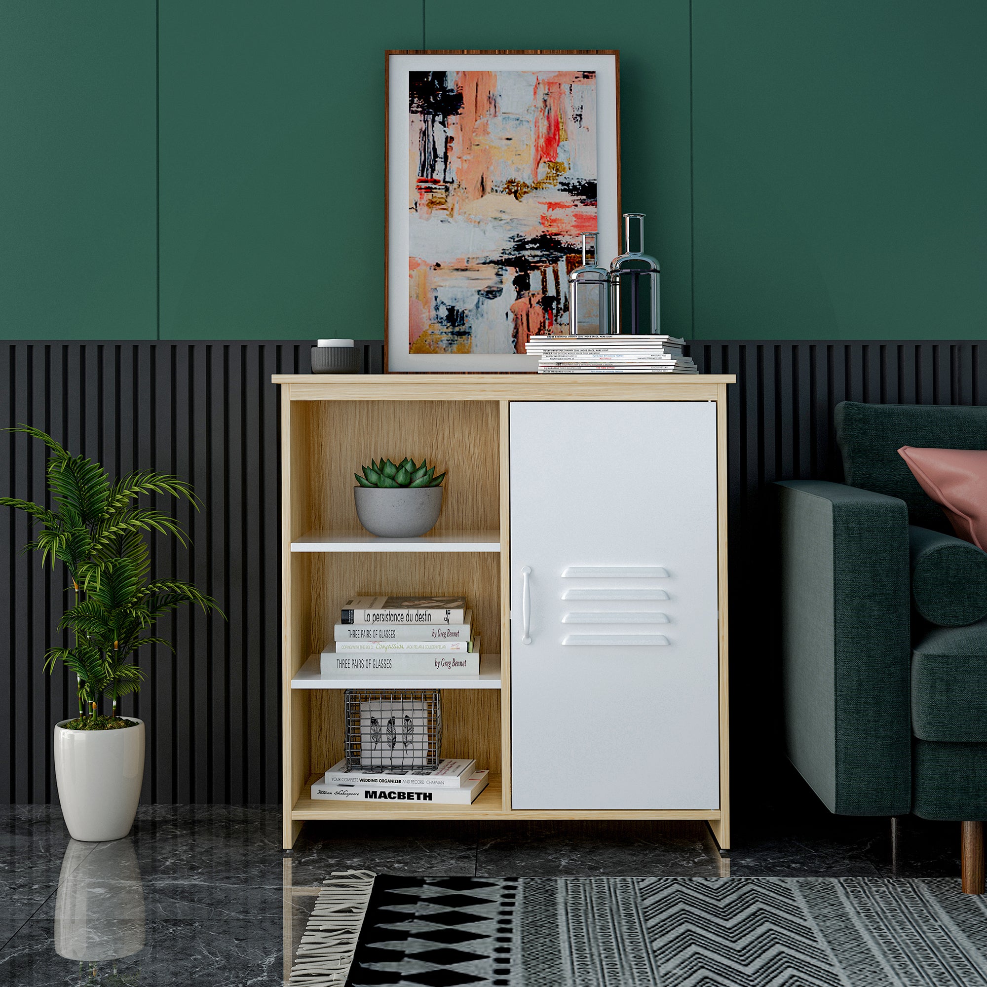 32" Tall Wood 1 Door Accent Cabinet with Exterior Shelves