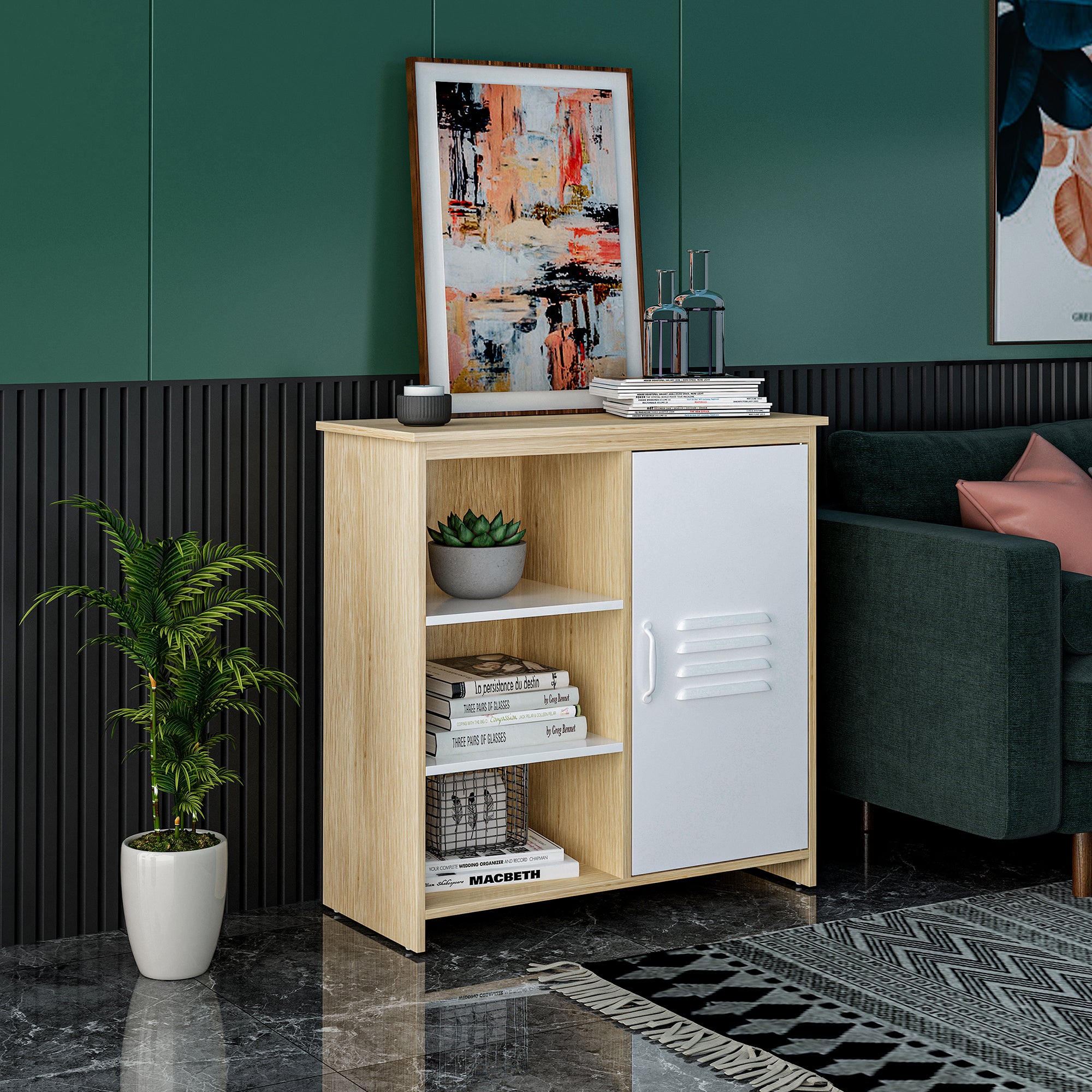 32" Tall Wood 1 Door Accent Cabinet with Exterior Shelves