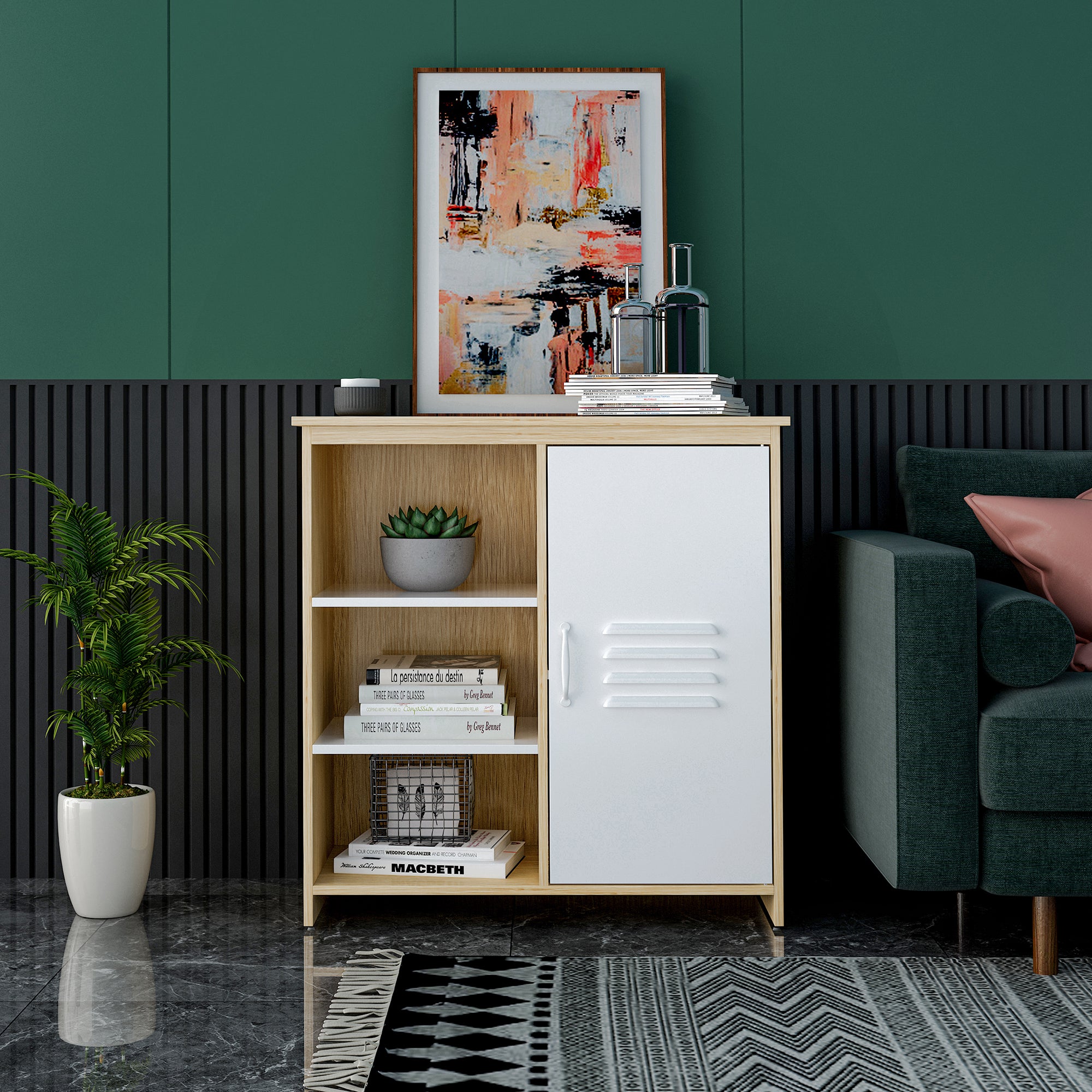 32" Tall Wood 1 Door Accent Cabinet with Exterior Shelves