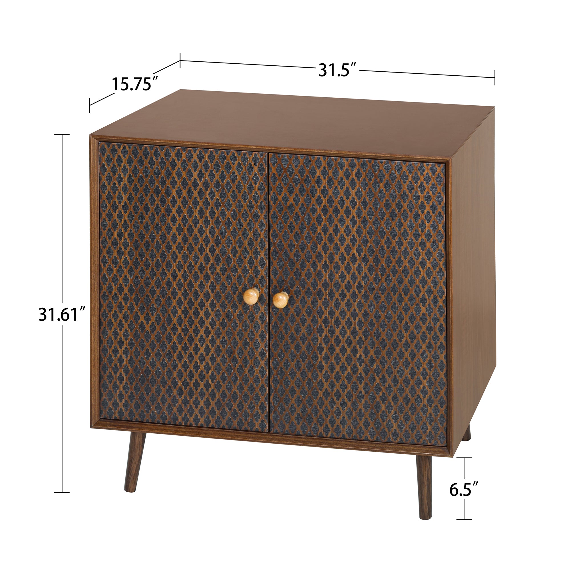 32" Tall Wood 2-door Accent Cabinet with With 3D printed elements