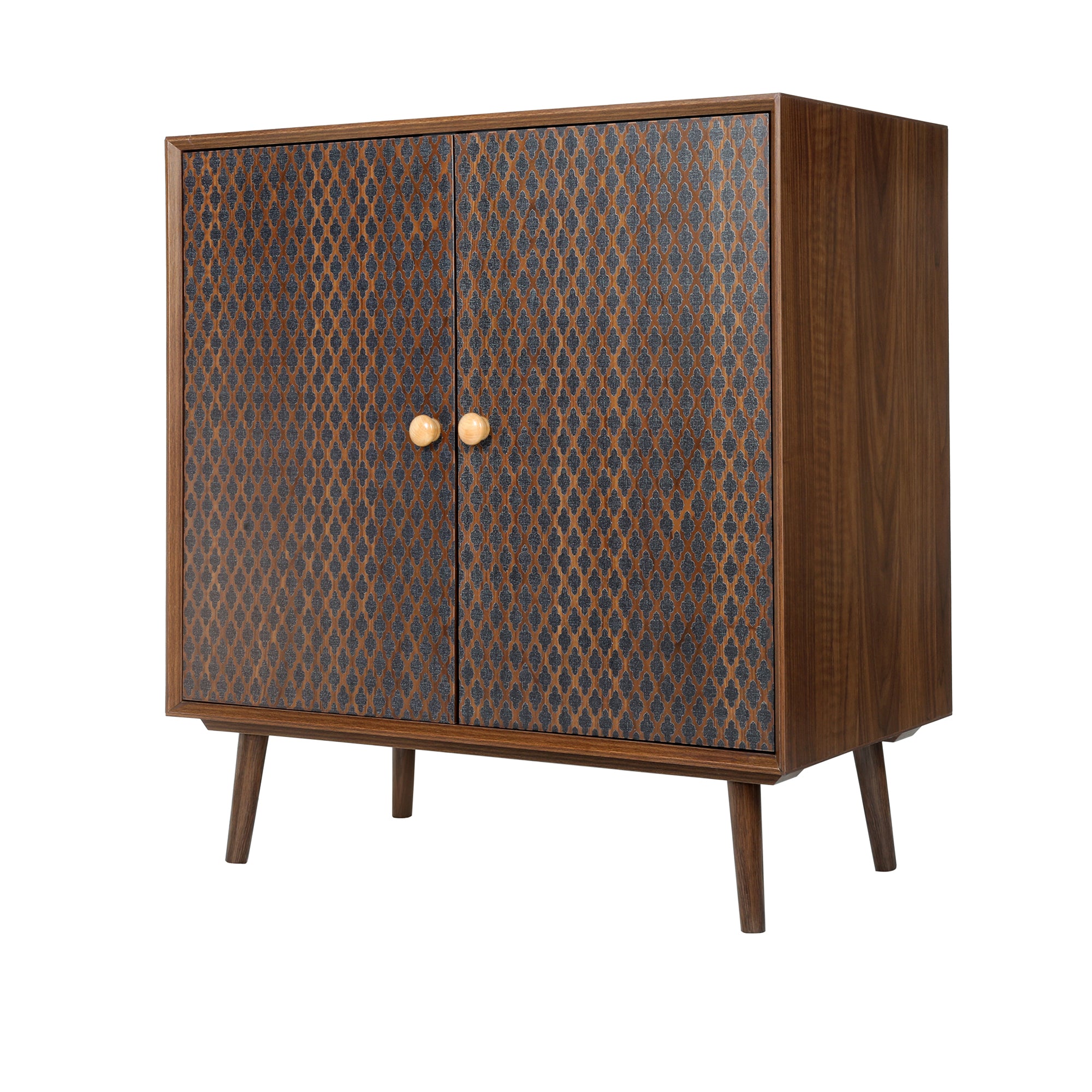 32" Tall Wood 2-door Accent Cabinet with With 3D printed elements