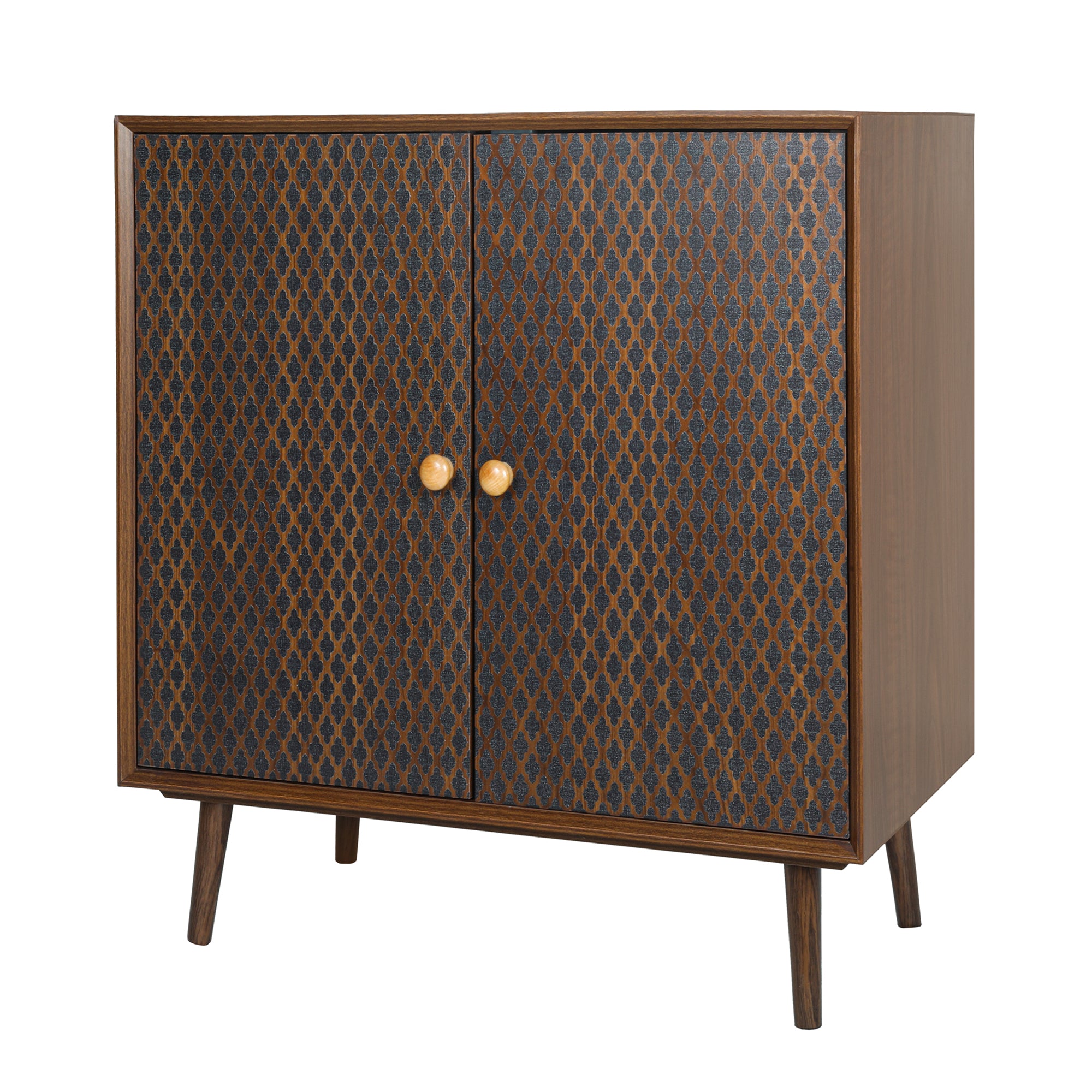 32" Tall Wood 2-door Accent Cabinet with With 3D printed elements
