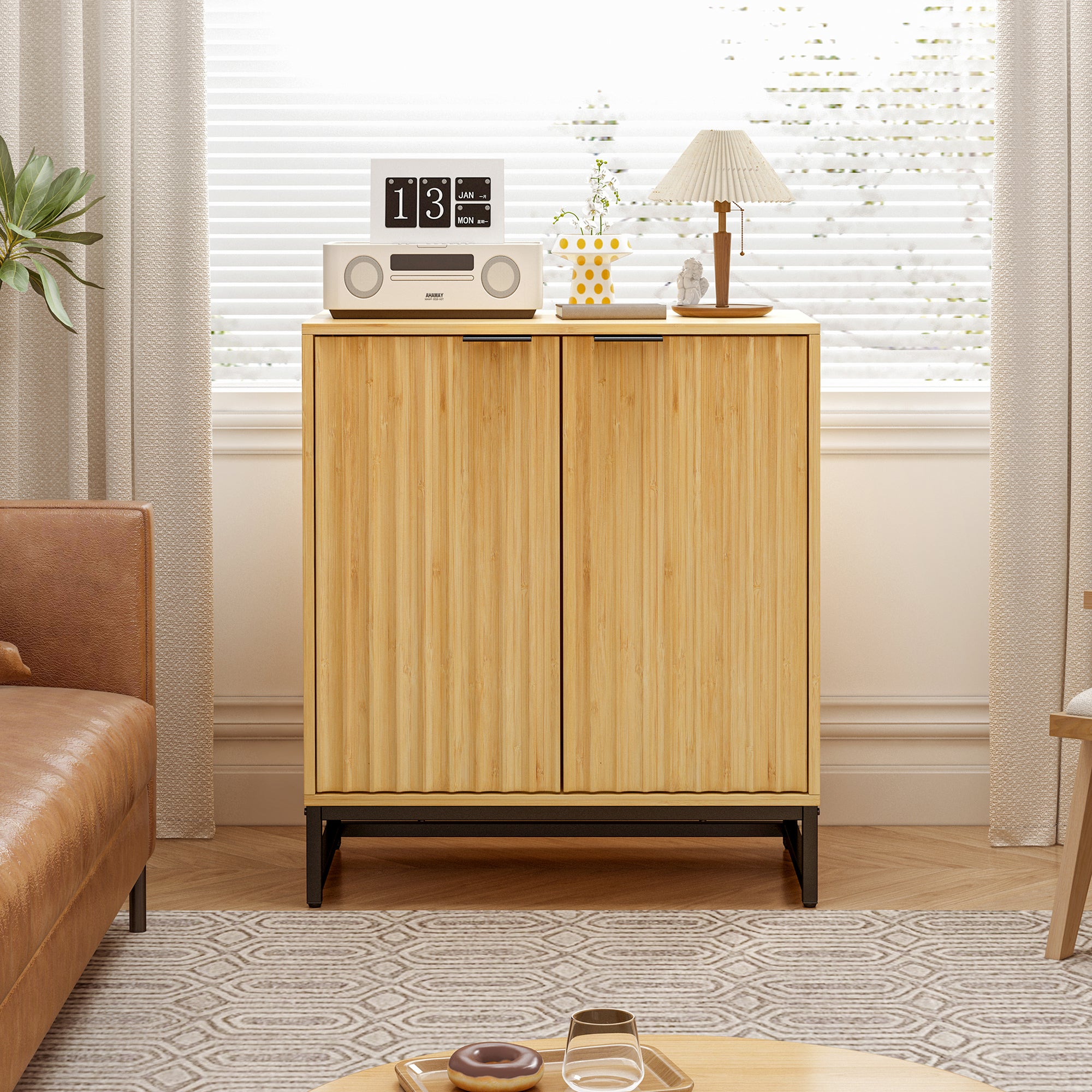 32" Tall Bamboo 2-door Accent Cabinet with Adjustable Shelves