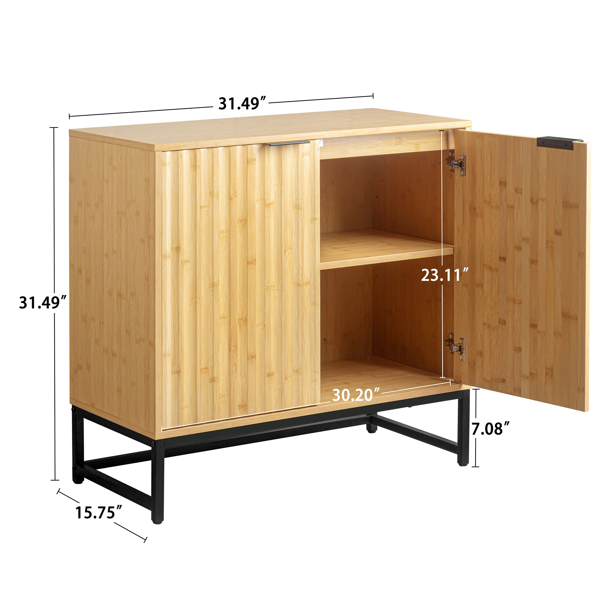 32" Tall Bamboo 2-door Accent Cabinet with Adjustable Shelves
