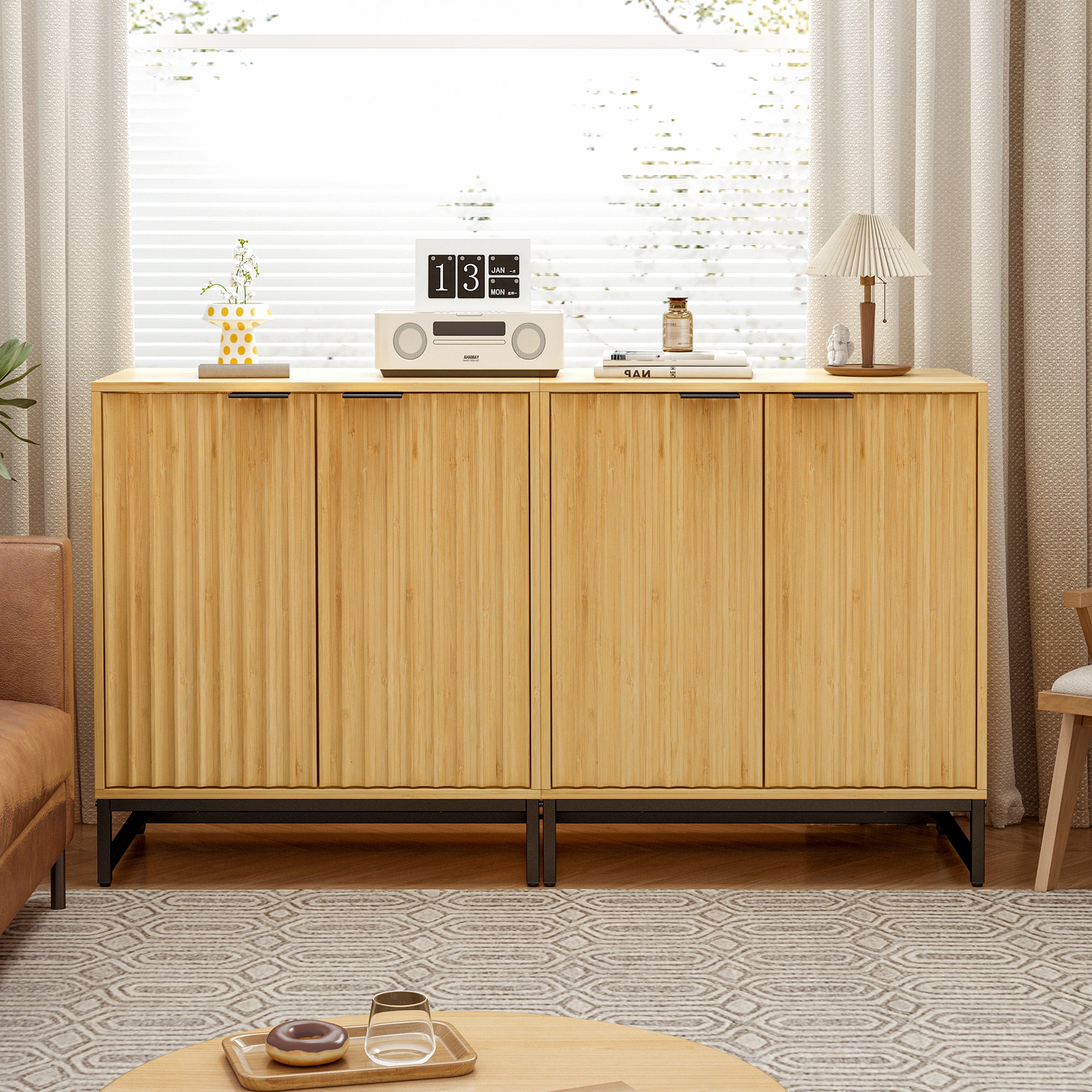 32" Tall Bamboo 2-door Accent Cabinet with Adjustable Shelves