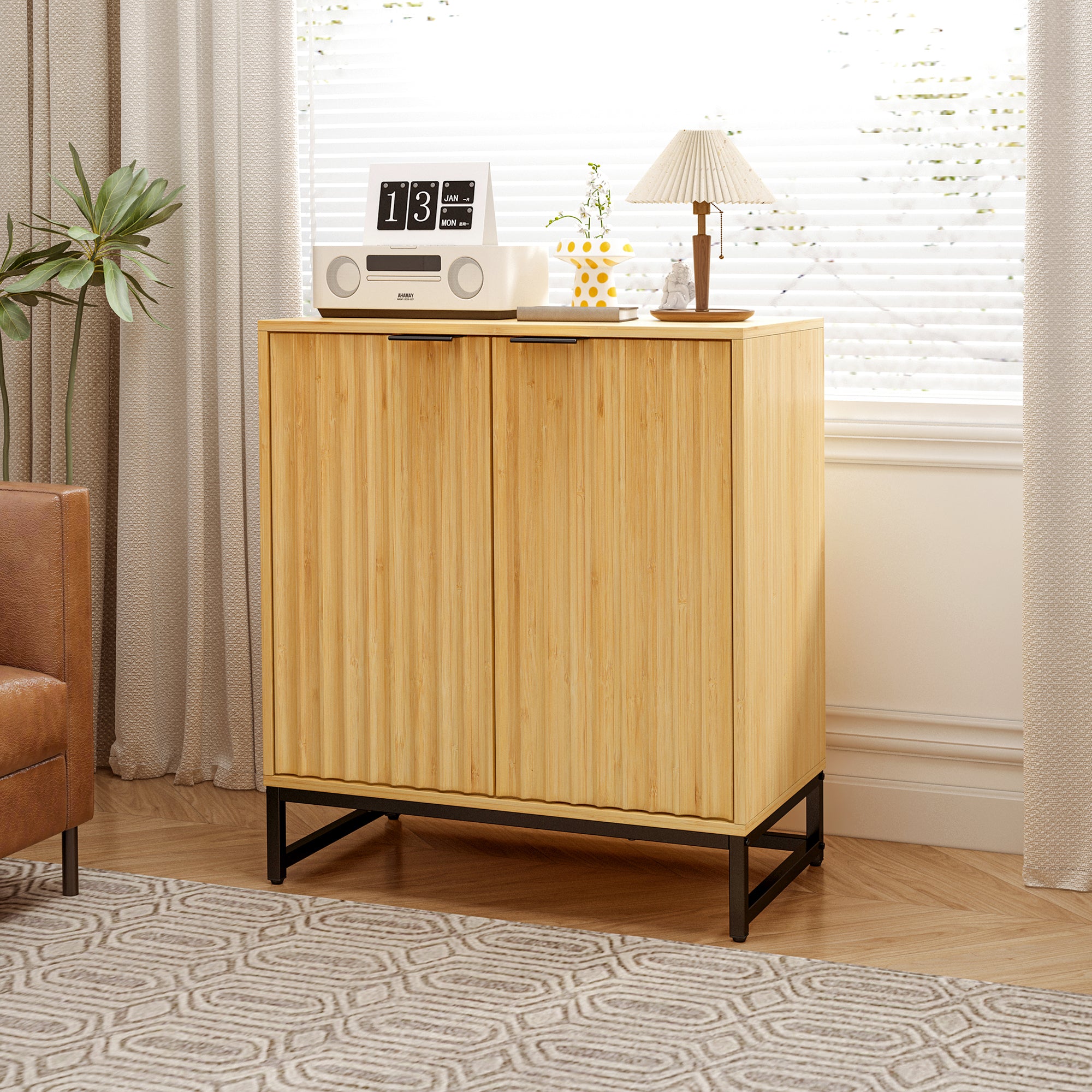 32" Tall Bamboo 2-door Accent Cabinet with Adjustable Shelves