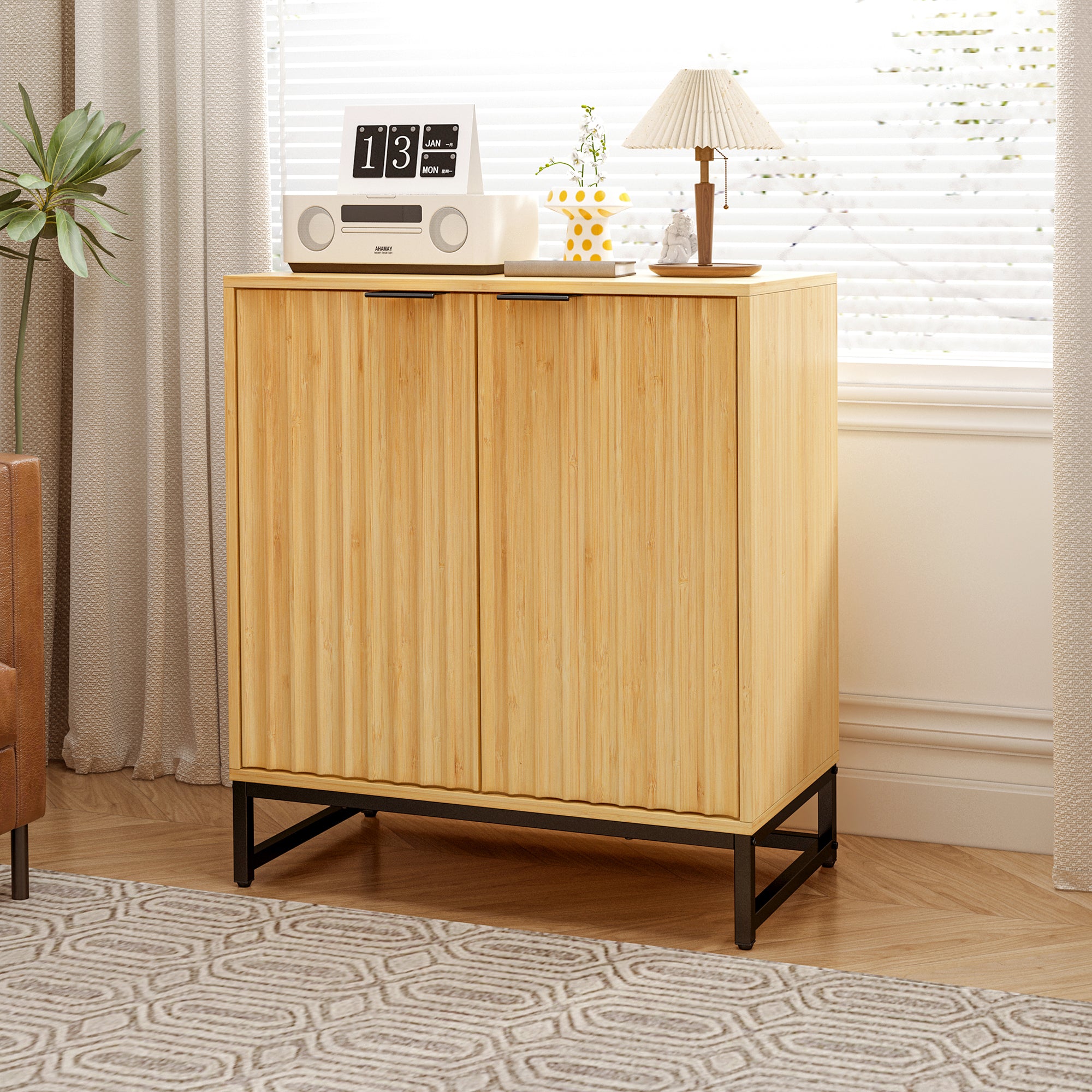 32" Tall Bamboo 2-door Accent Cabinet with Adjustable Shelves