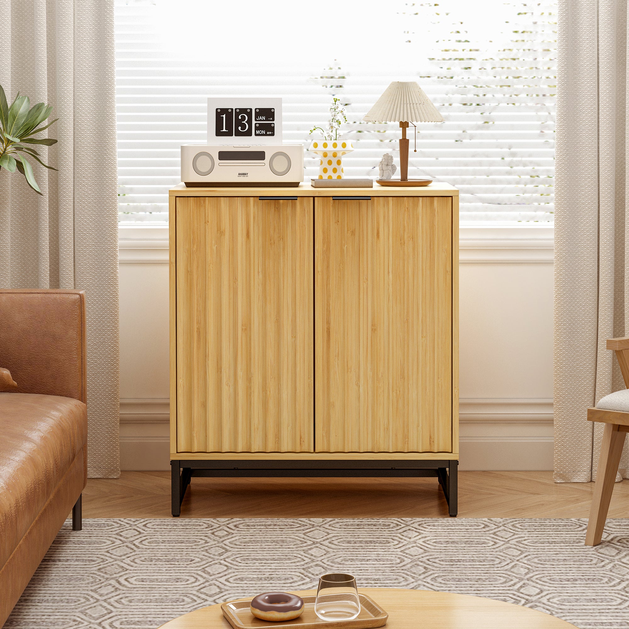 32" Tall Bamboo 2-door Accent Cabinet with Adjustable Shelves