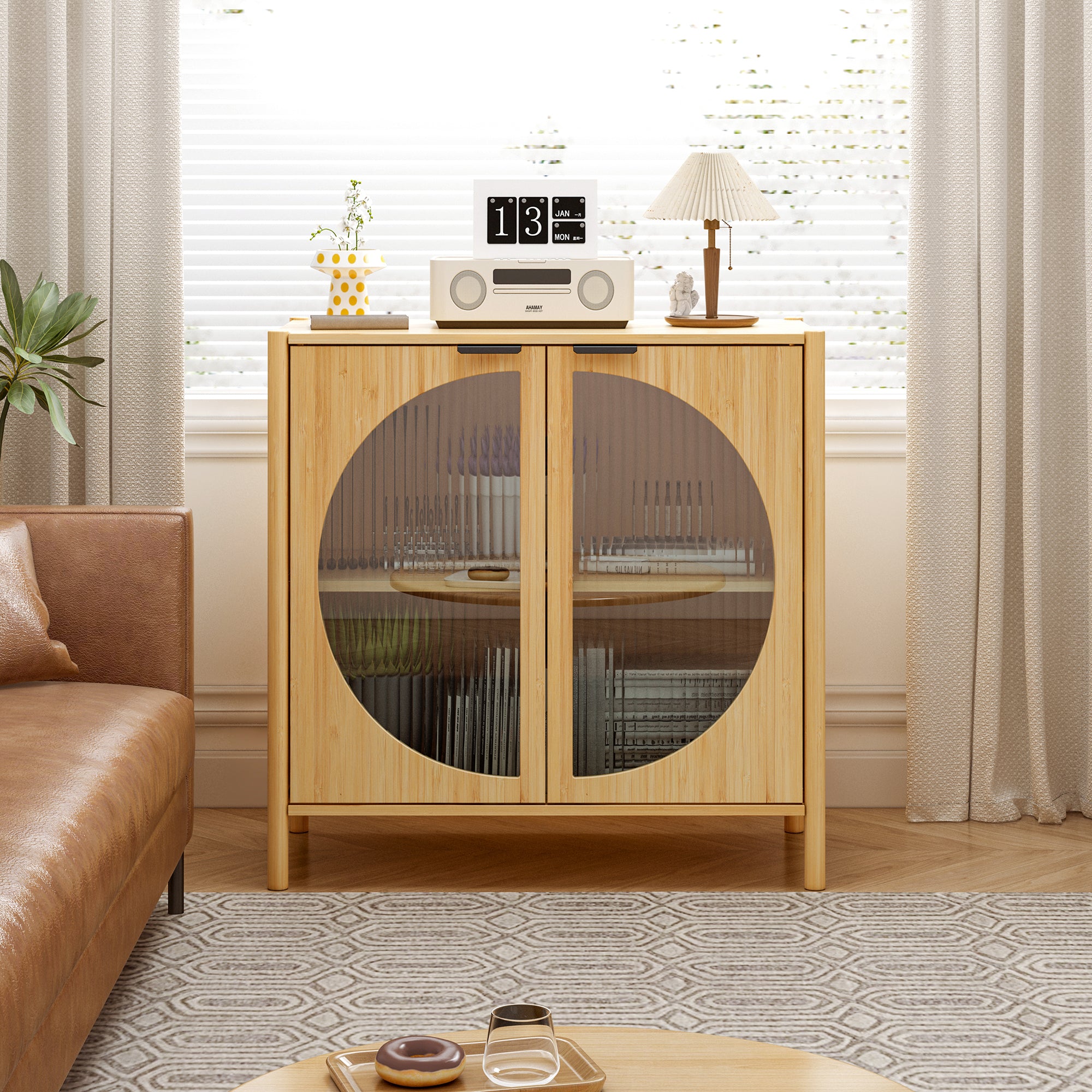 32" Tall Bamboo 2-door Accent Cabinet with Adjustable Inner Shelves