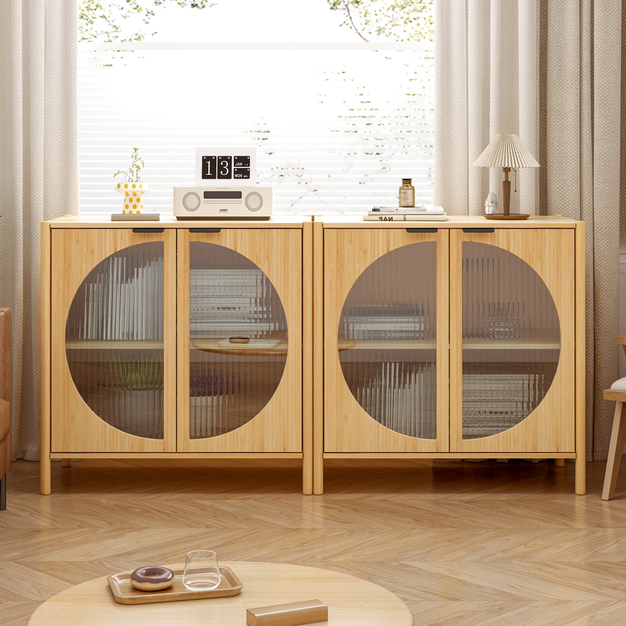 32" Tall Bamboo 2-door Accent Cabinet with Adjustable Inner Shelves