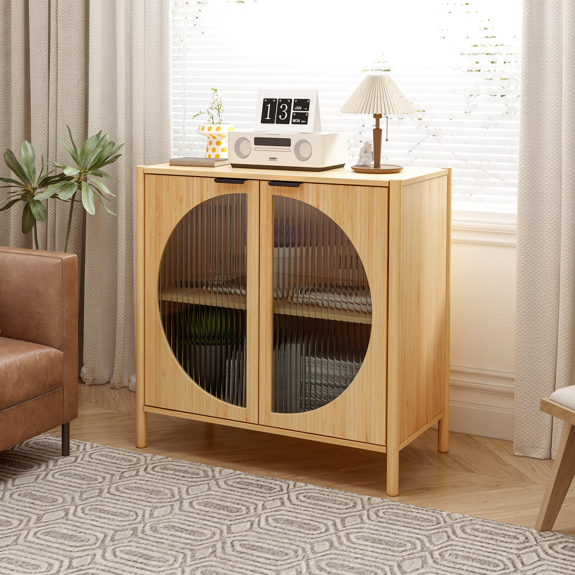 32" Tall Bamboo 2-door Accent Cabinet with Adjustable Inner Shelves