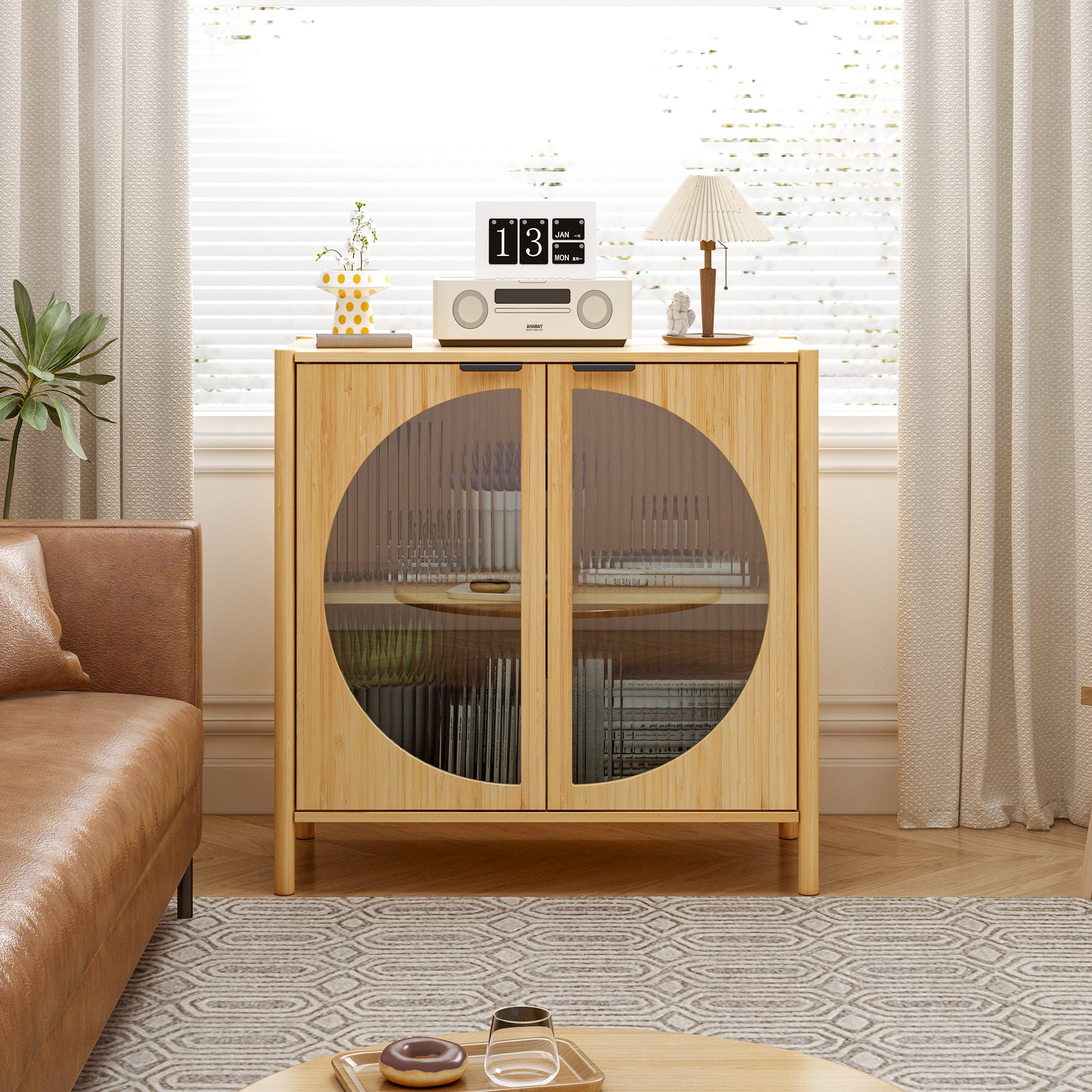 32" Tall Bamboo 2-door Accent Cabinet with Adjustable Inner Shelves