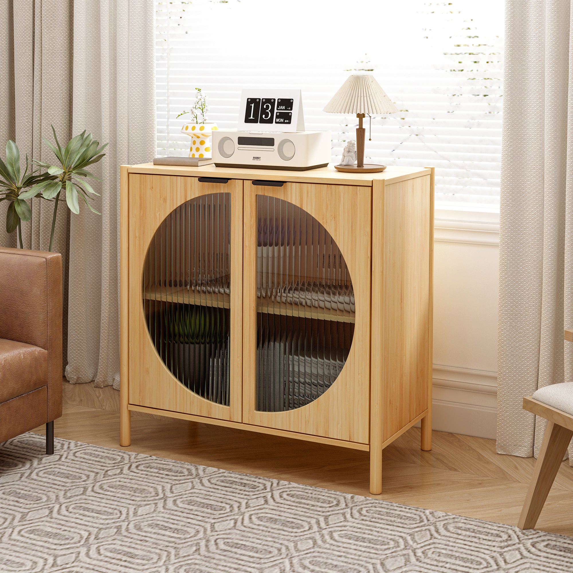 32" Tall Bamboo 2-door Accent Cabinet with Adjustable Inner Shelves
