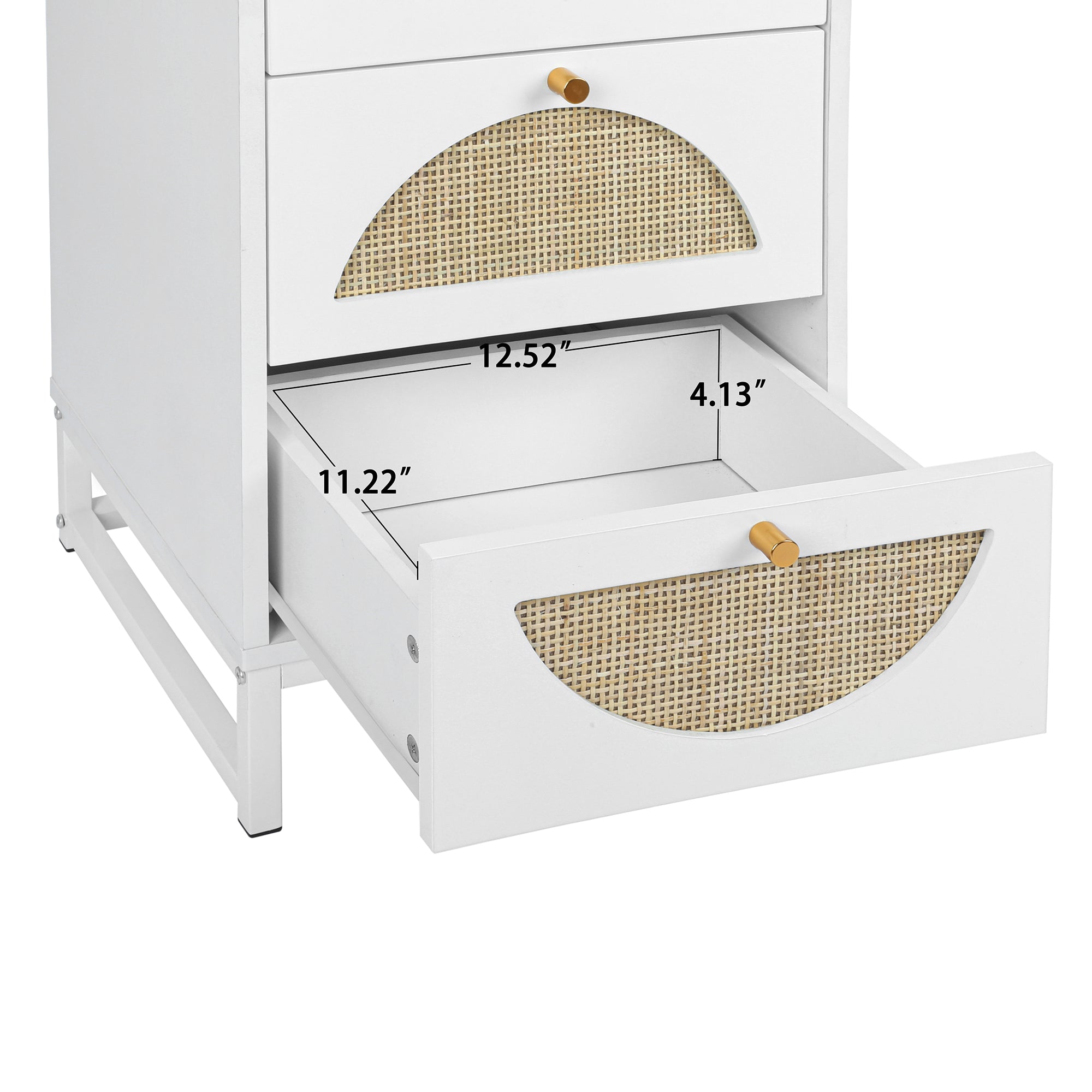 4-Drawer Wood Rattan Chest in White