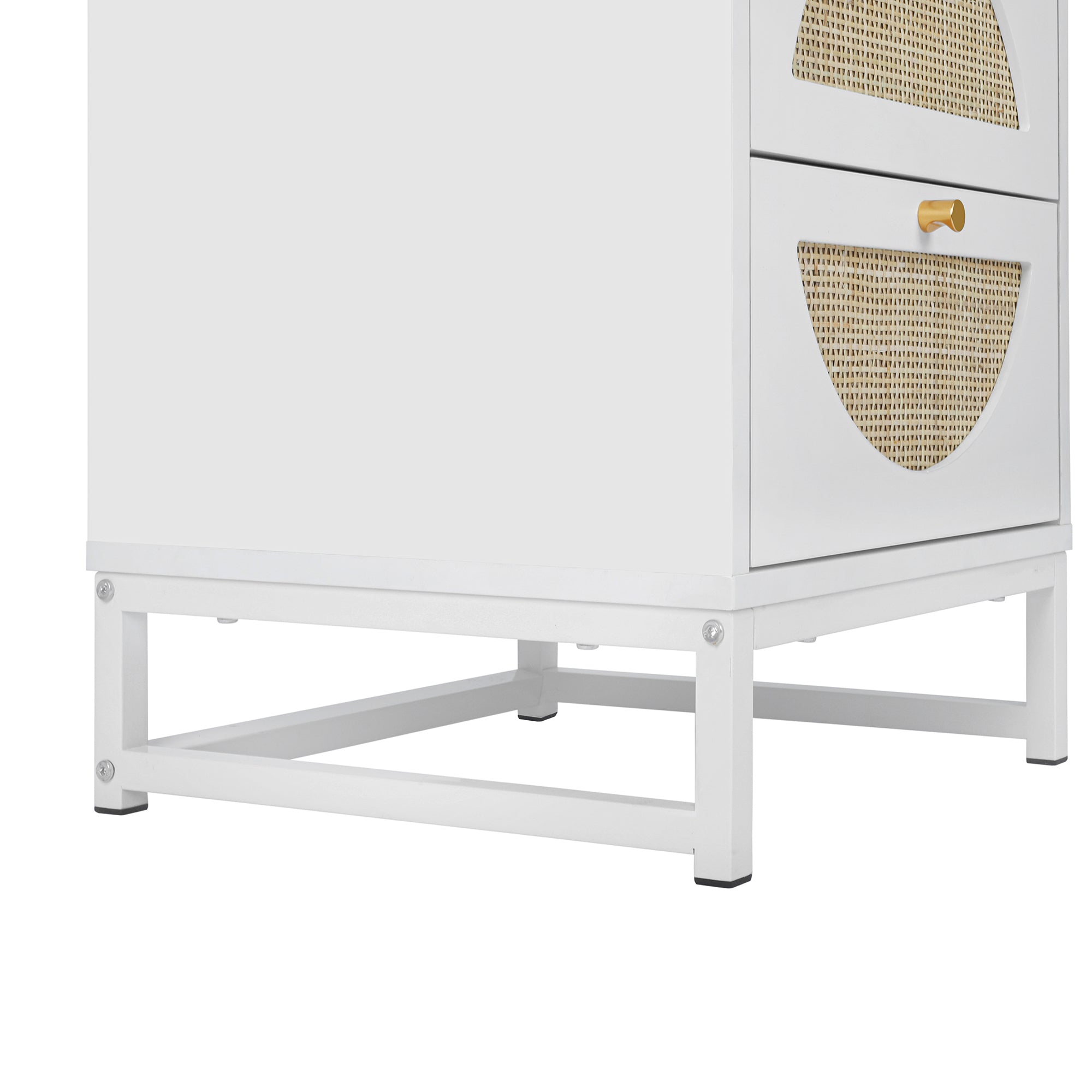 4-Drawer Wood Rattan Chest in White