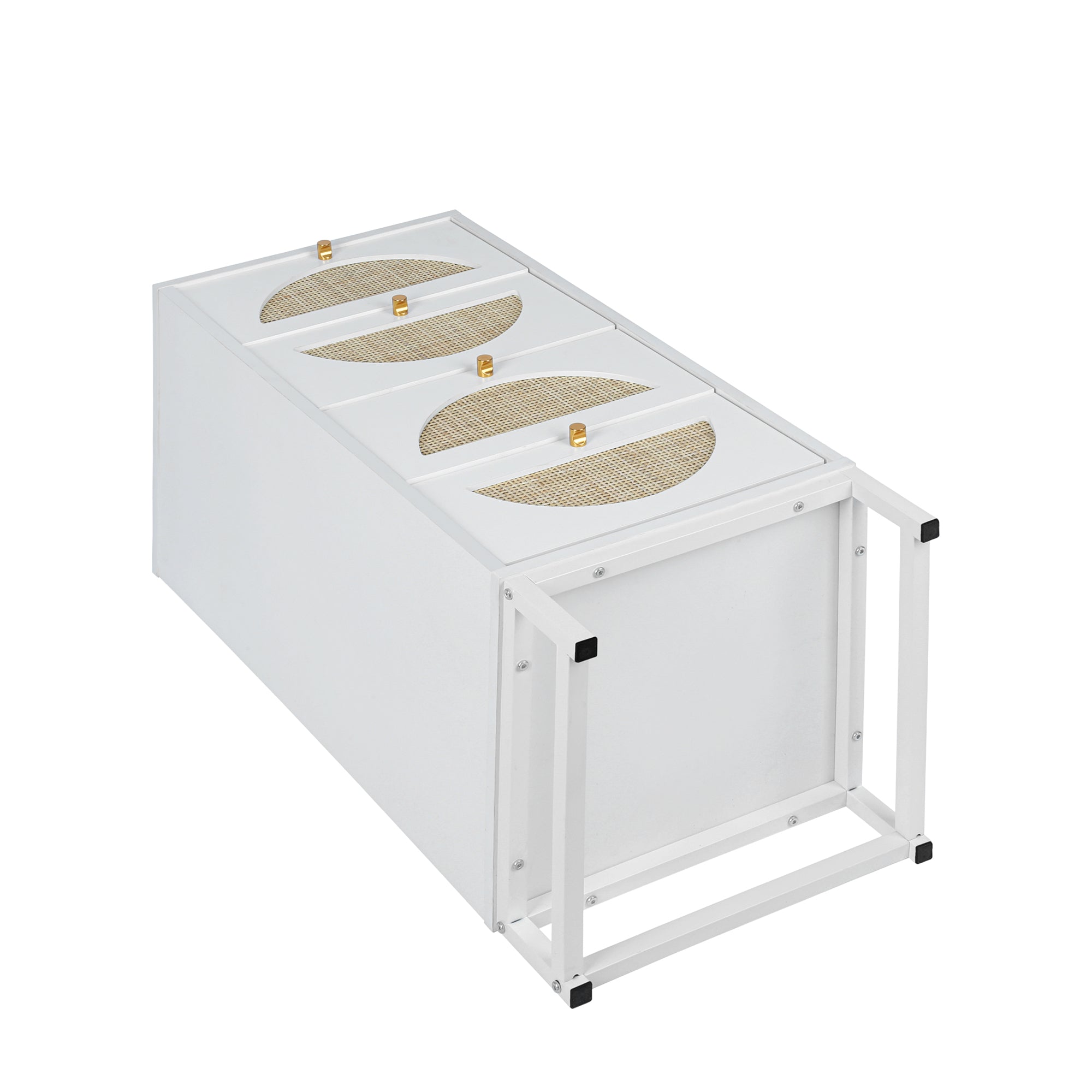 4-Drawer Wood Rattan Chest in White