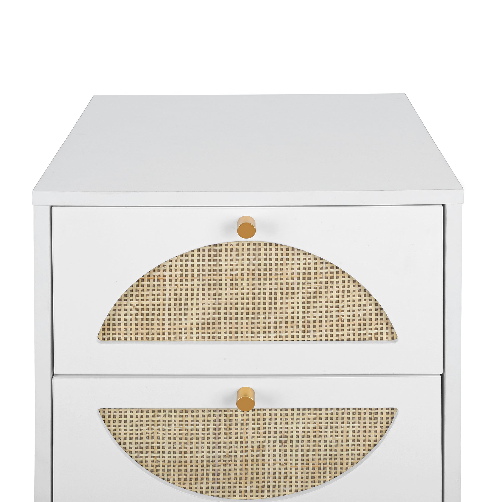 4-Drawer Wood Rattan Chest in White
