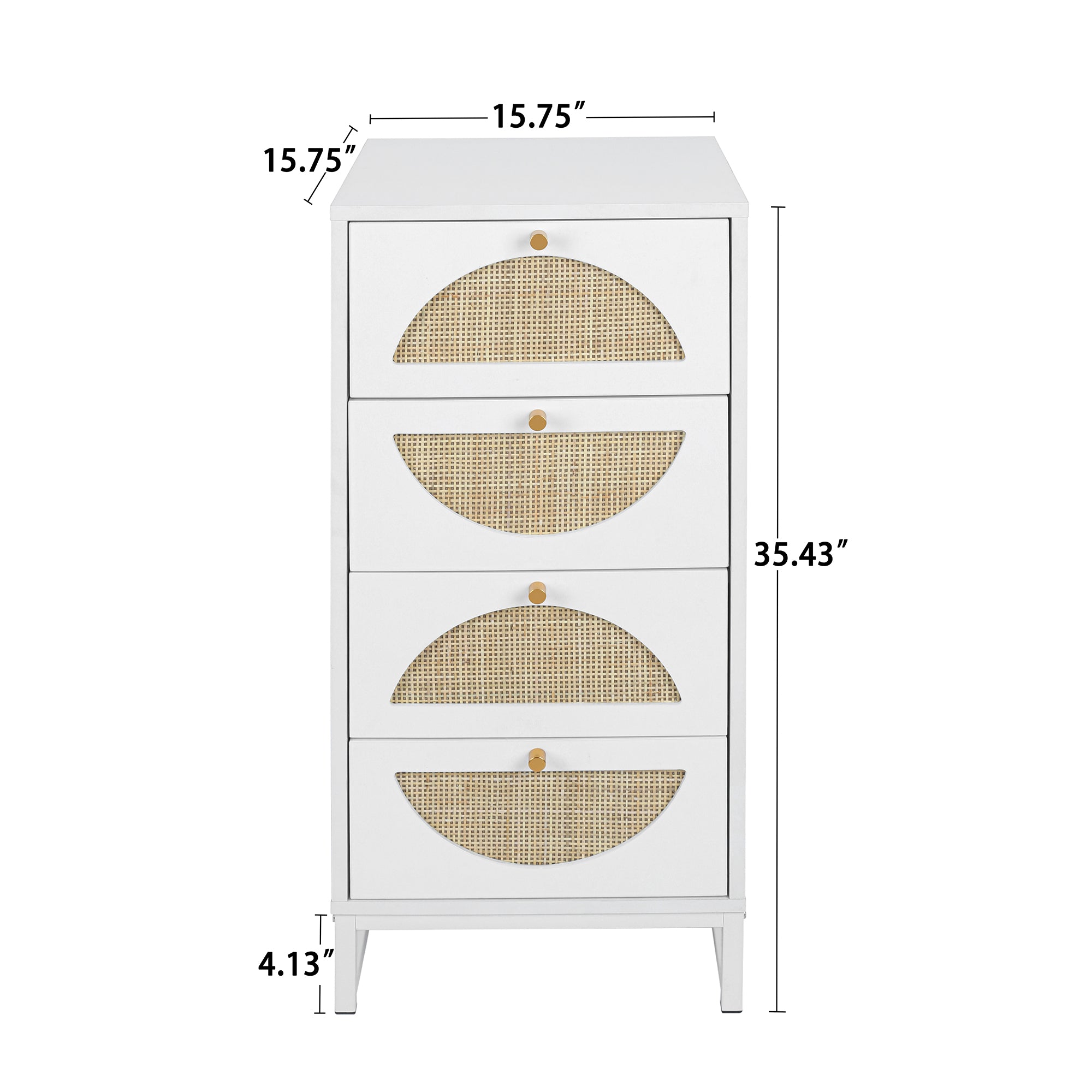 4-Drawer Wood Rattan Chest in White