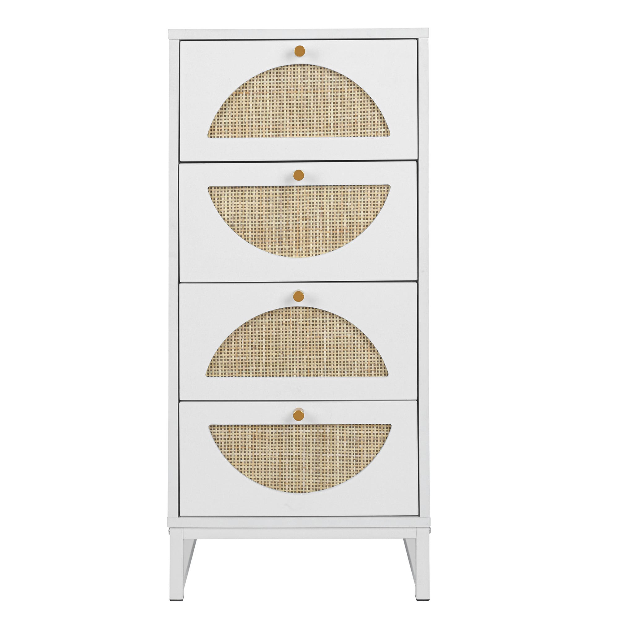 4-Drawer Wood Rattan Chest in White
