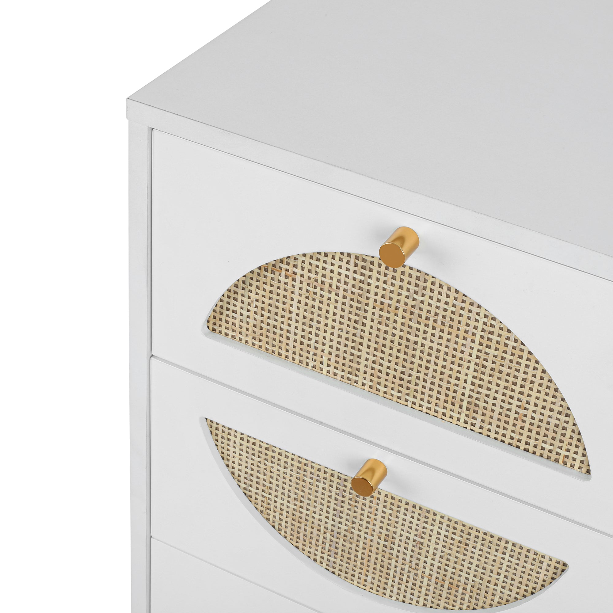 4-Drawer Wood Rattan Chest in White