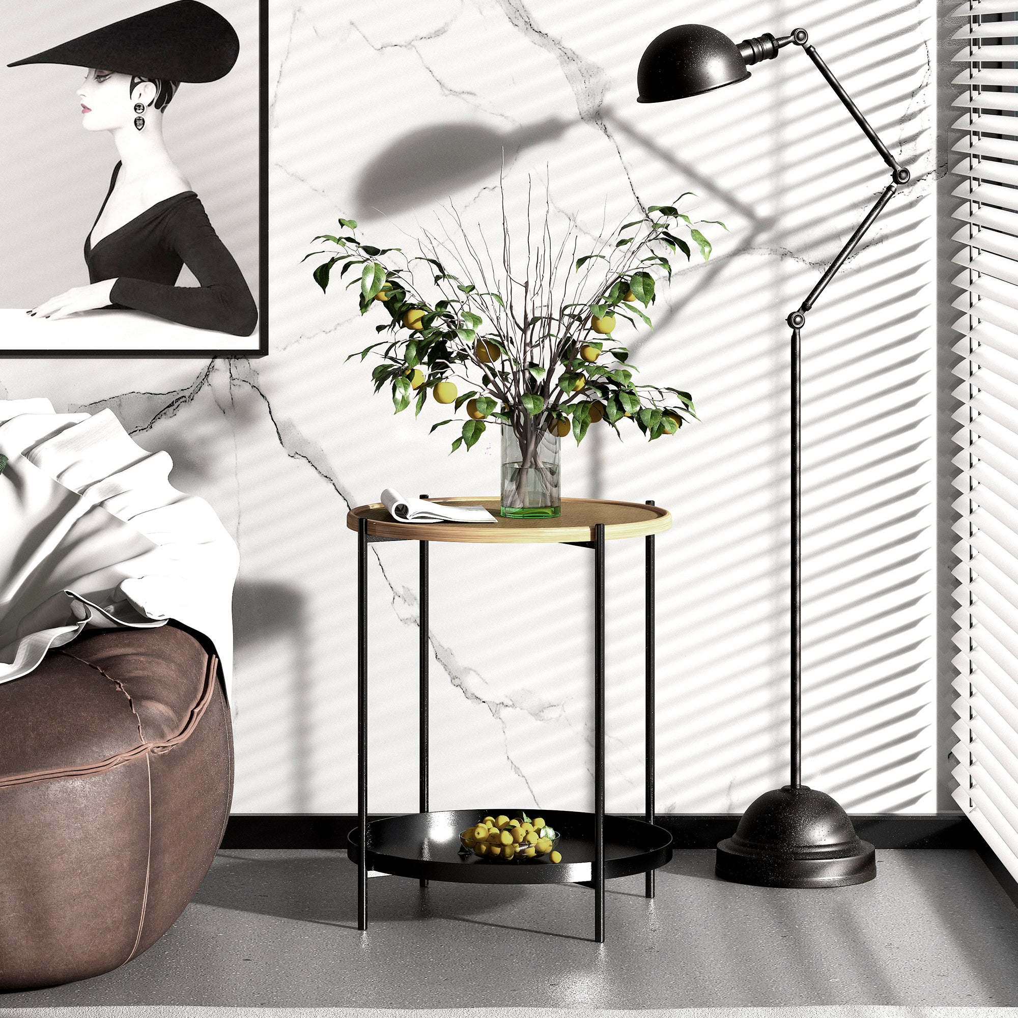 Round End Table with Metal Legs for Living Bedroom