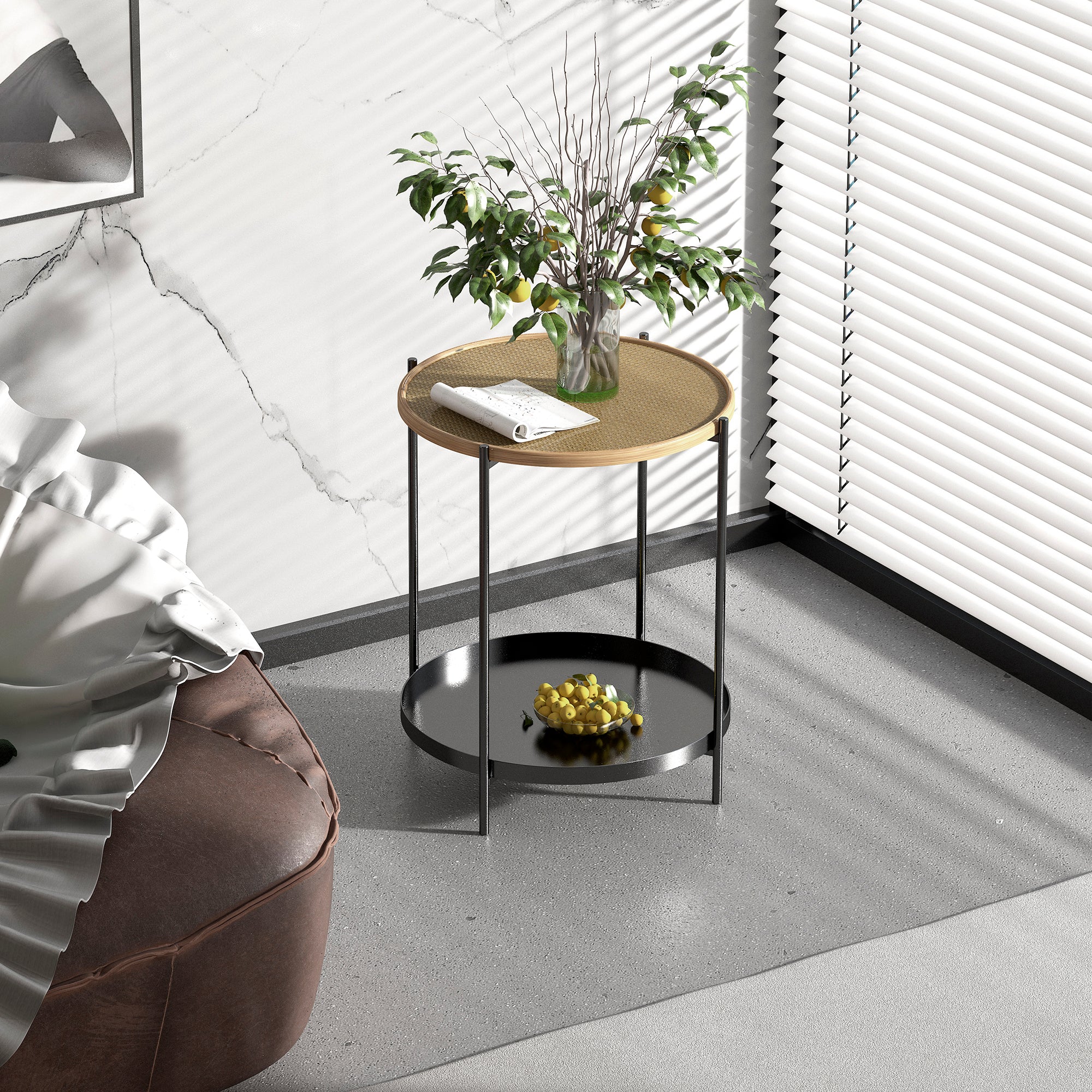 Round End Table with Metal Legs for Living Bedroom