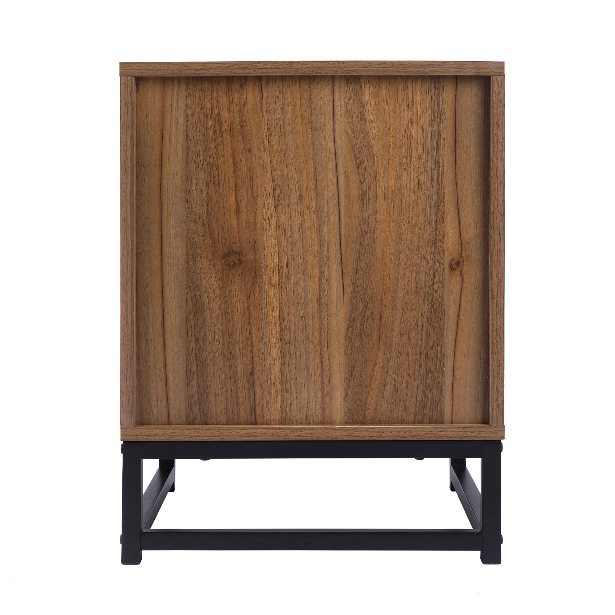 Rattan Nightstand Set of 2 End Table with 2 Drawers & Metal Legs