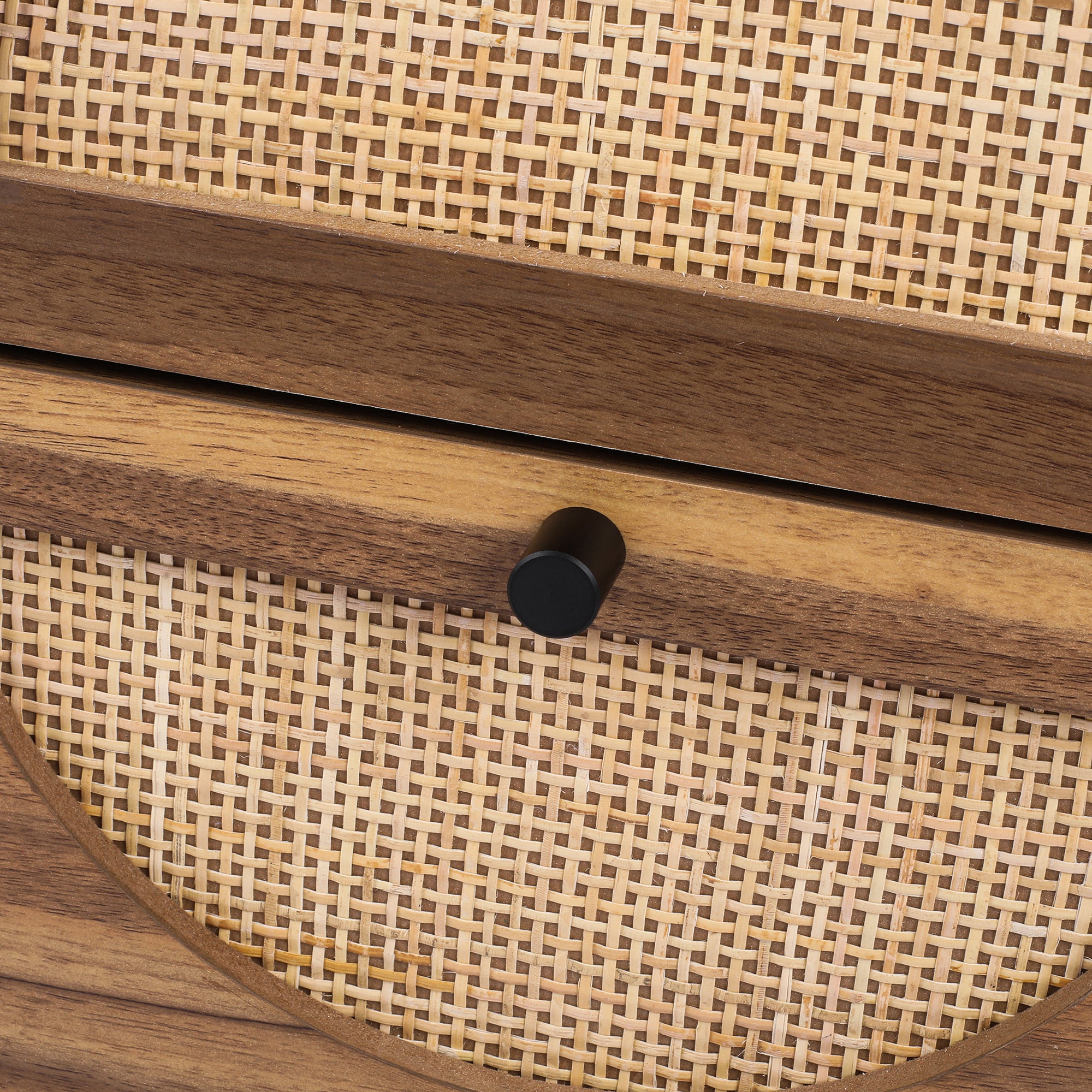 Rattan Nightstand Set of 2 End Table with 2 Drawers & Metal Legs