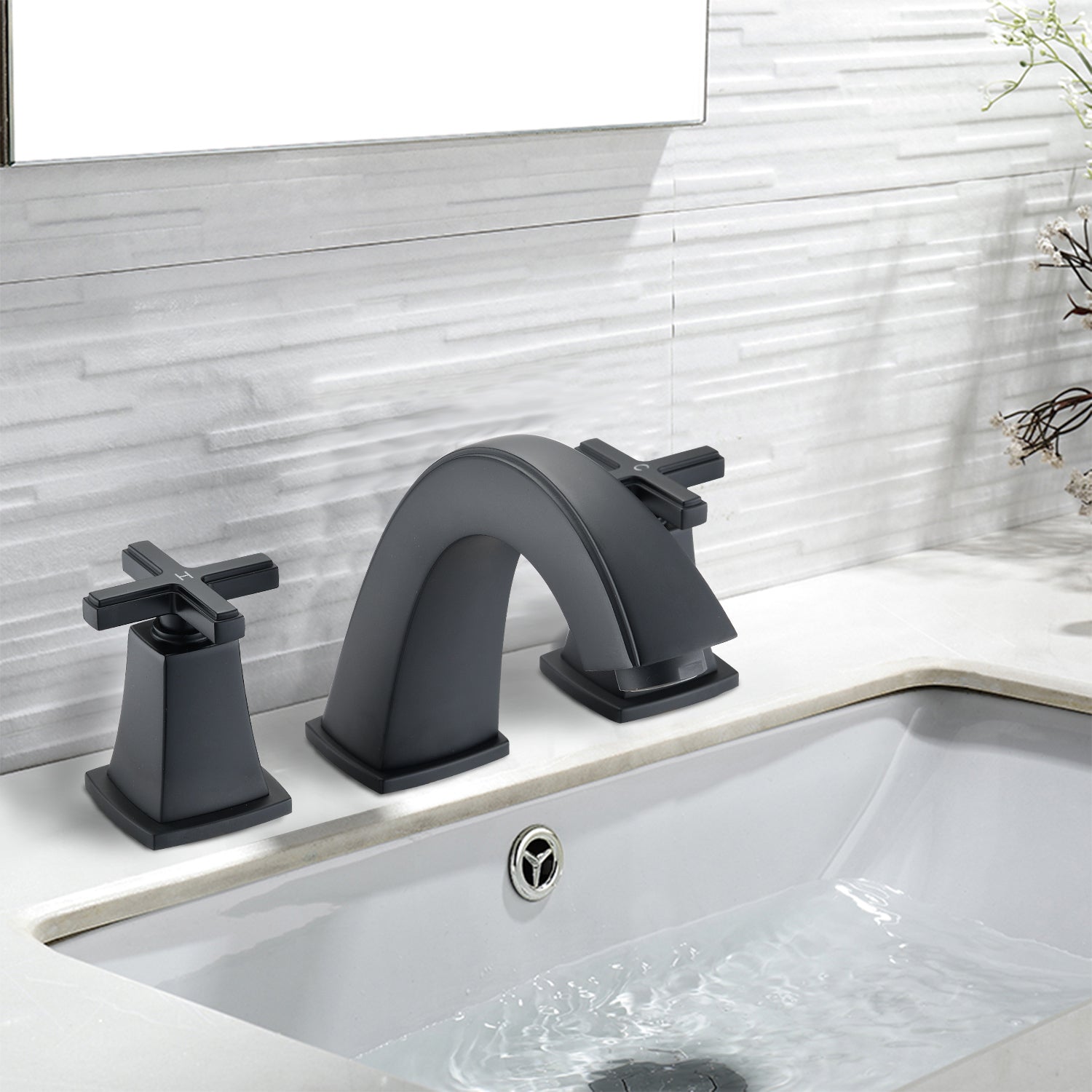 Widespread Double Handle Bathroom Faucet with Drain Assembly