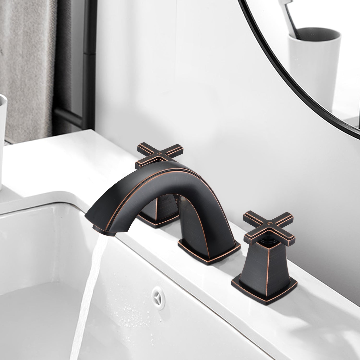 Widespread Double Handle Bathroom Faucet with Drain Assembly