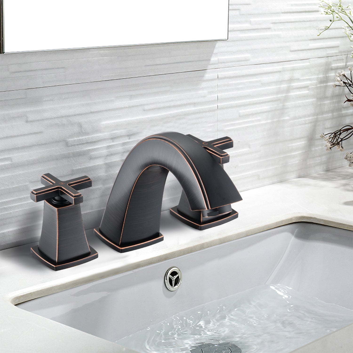 Widespread Double Handle Bathroom Faucet with Drain Assembly