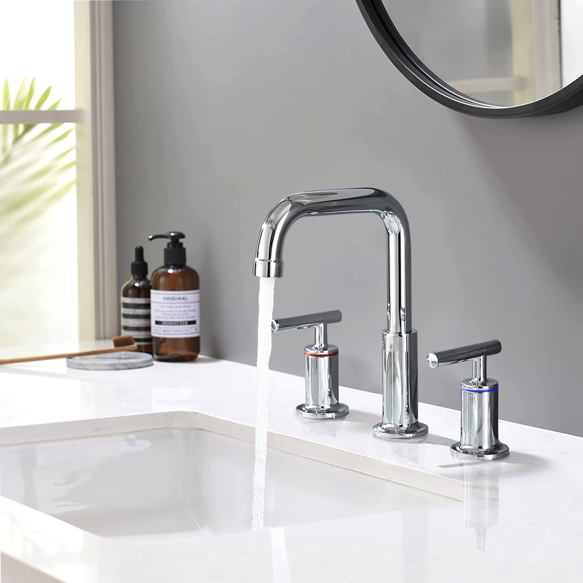 Widespread Double Handle Bathroom Faucet with Pop Up Drain