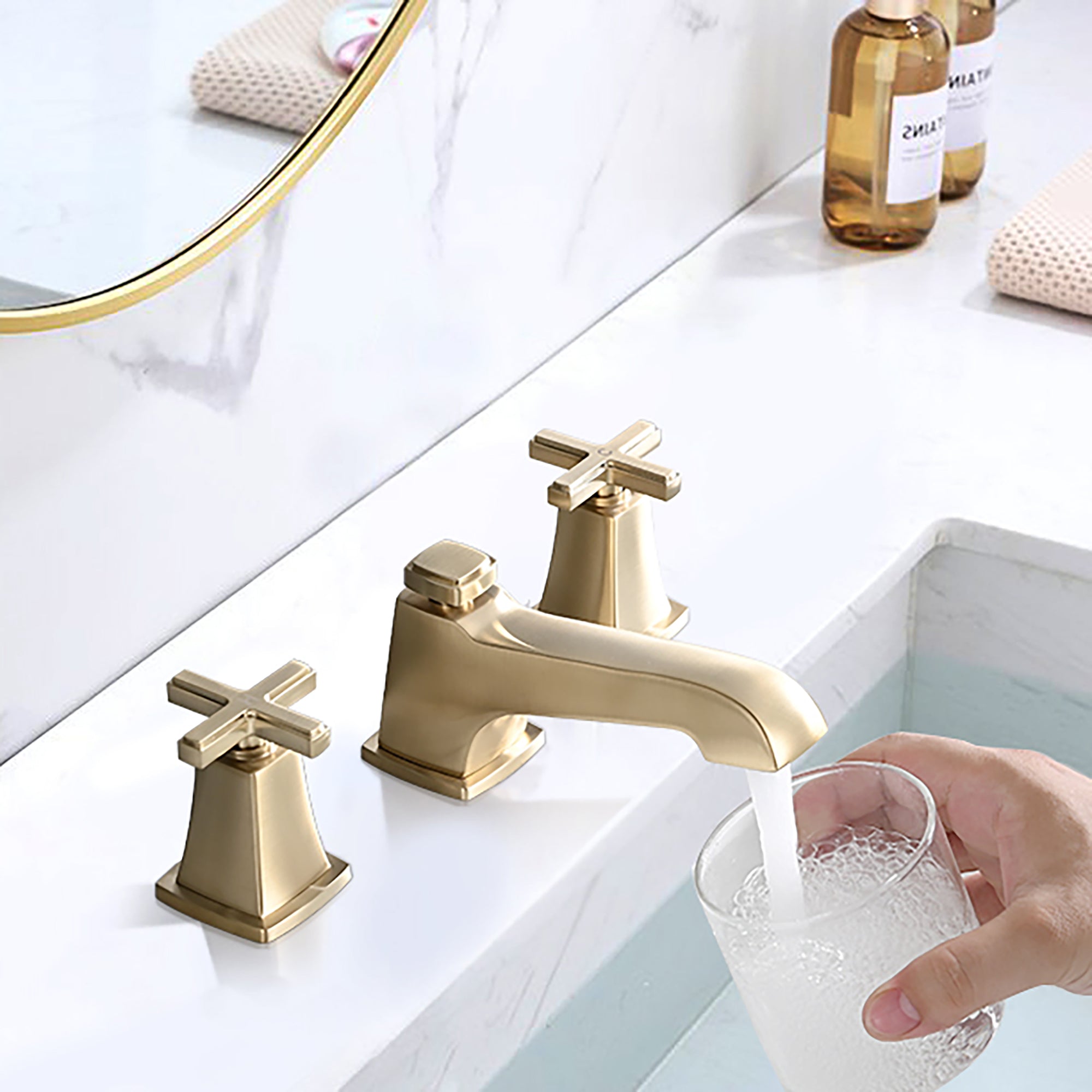 Widespread Double Handle Bathroom Faucet with Drain Assembly