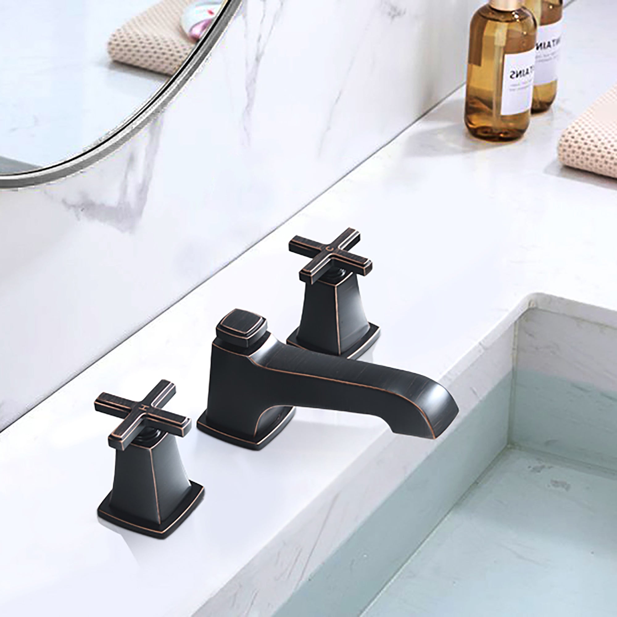 Widespread Double Handle Bathroom Faucet with Drain Assembly