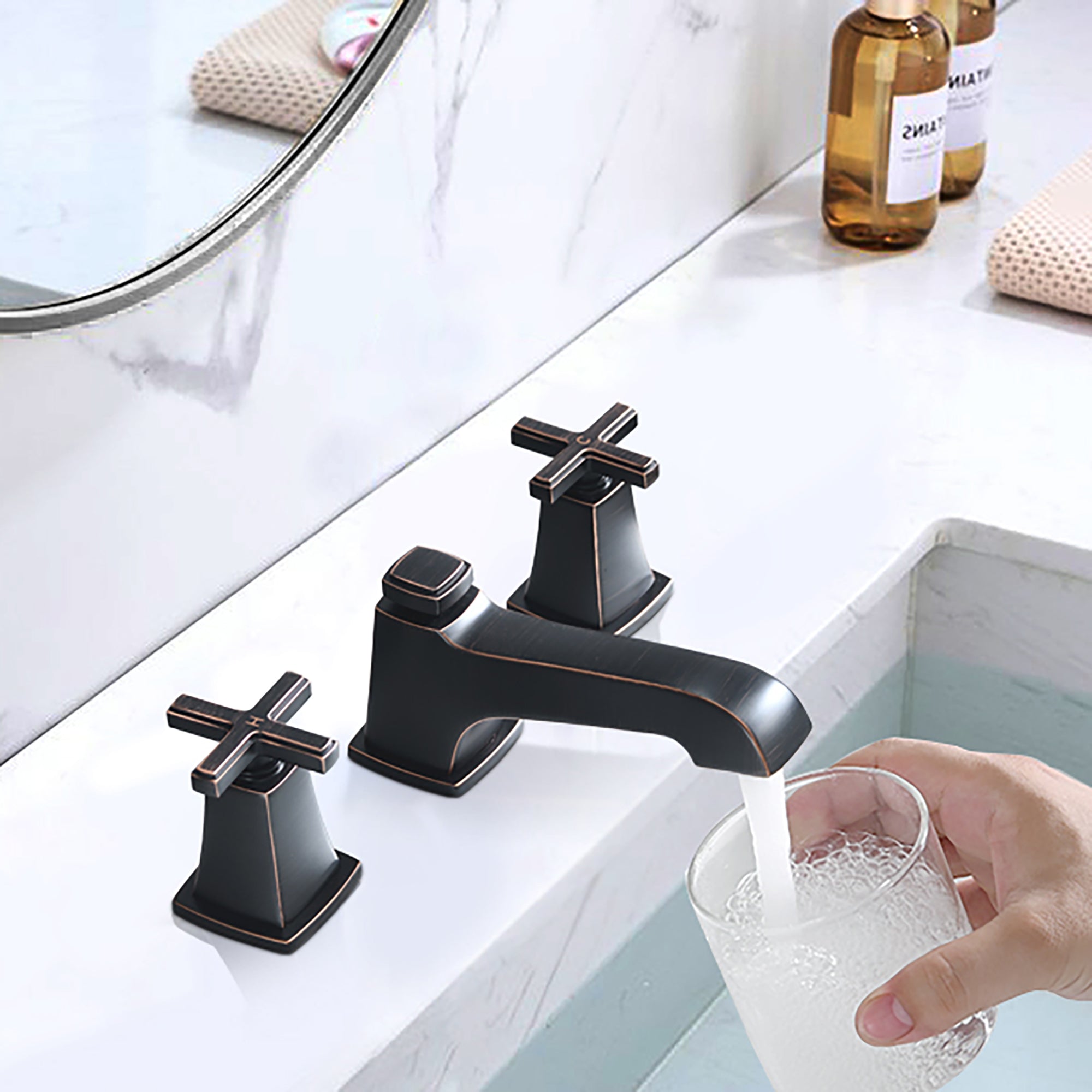 Widespread Double Handle Bathroom Faucet with Drain Assembly