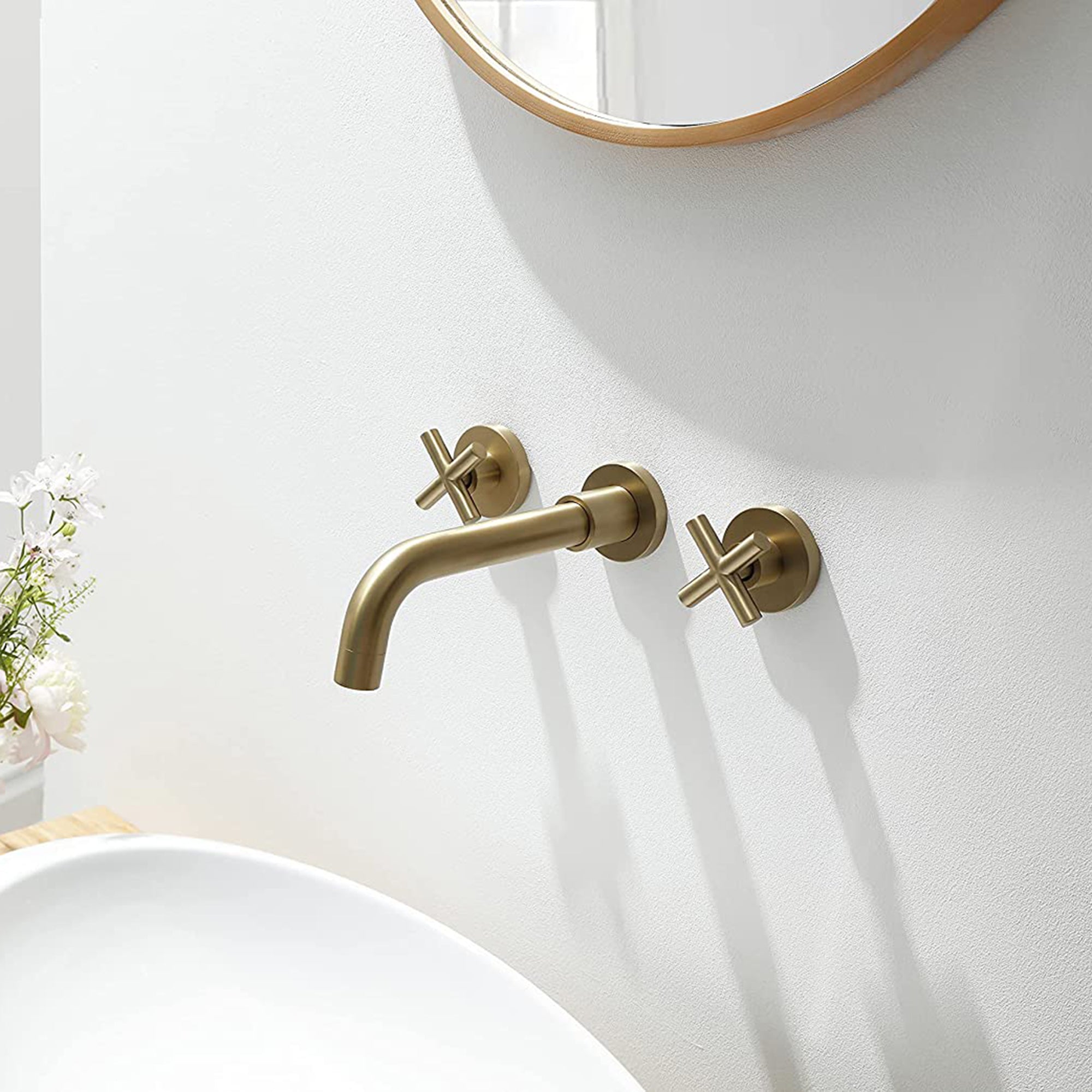 Wall Mounted Double Handle Bathroom Faucet