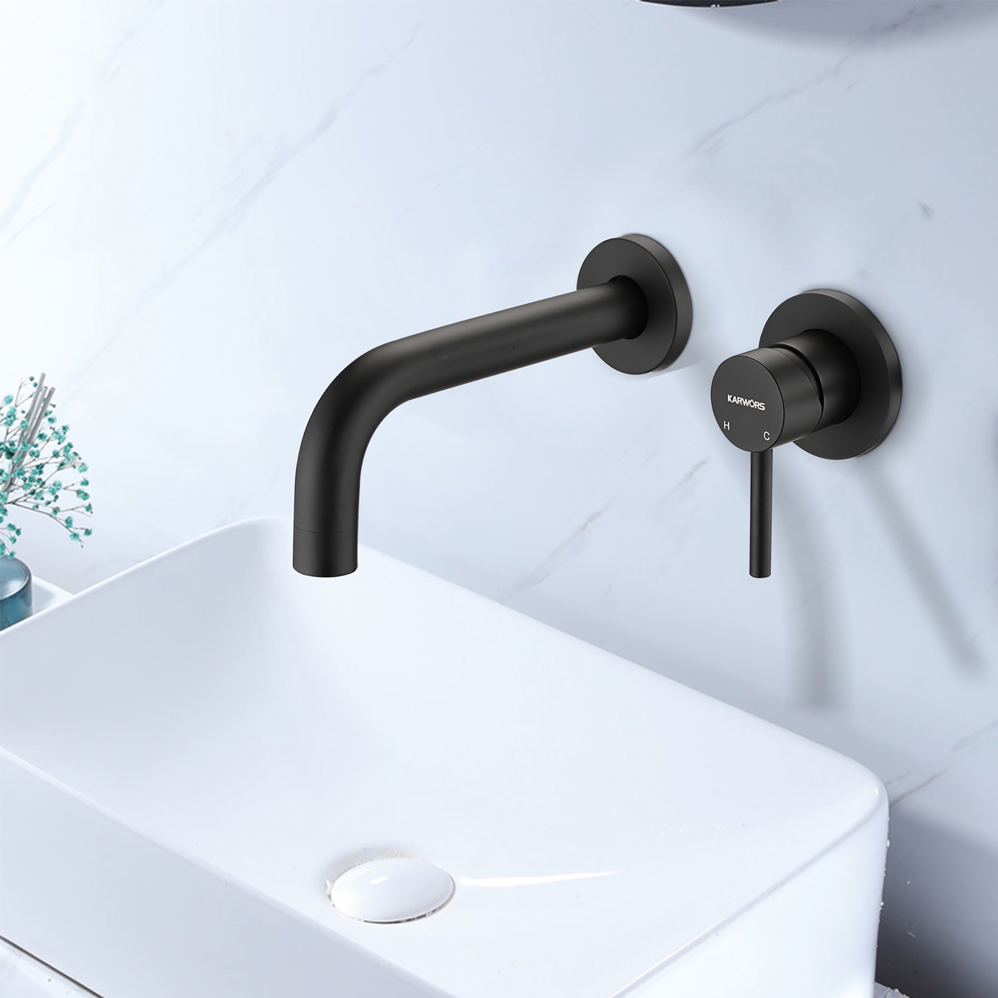 Wall Mounted Single Handle Bathroom Faucet in Matte Black