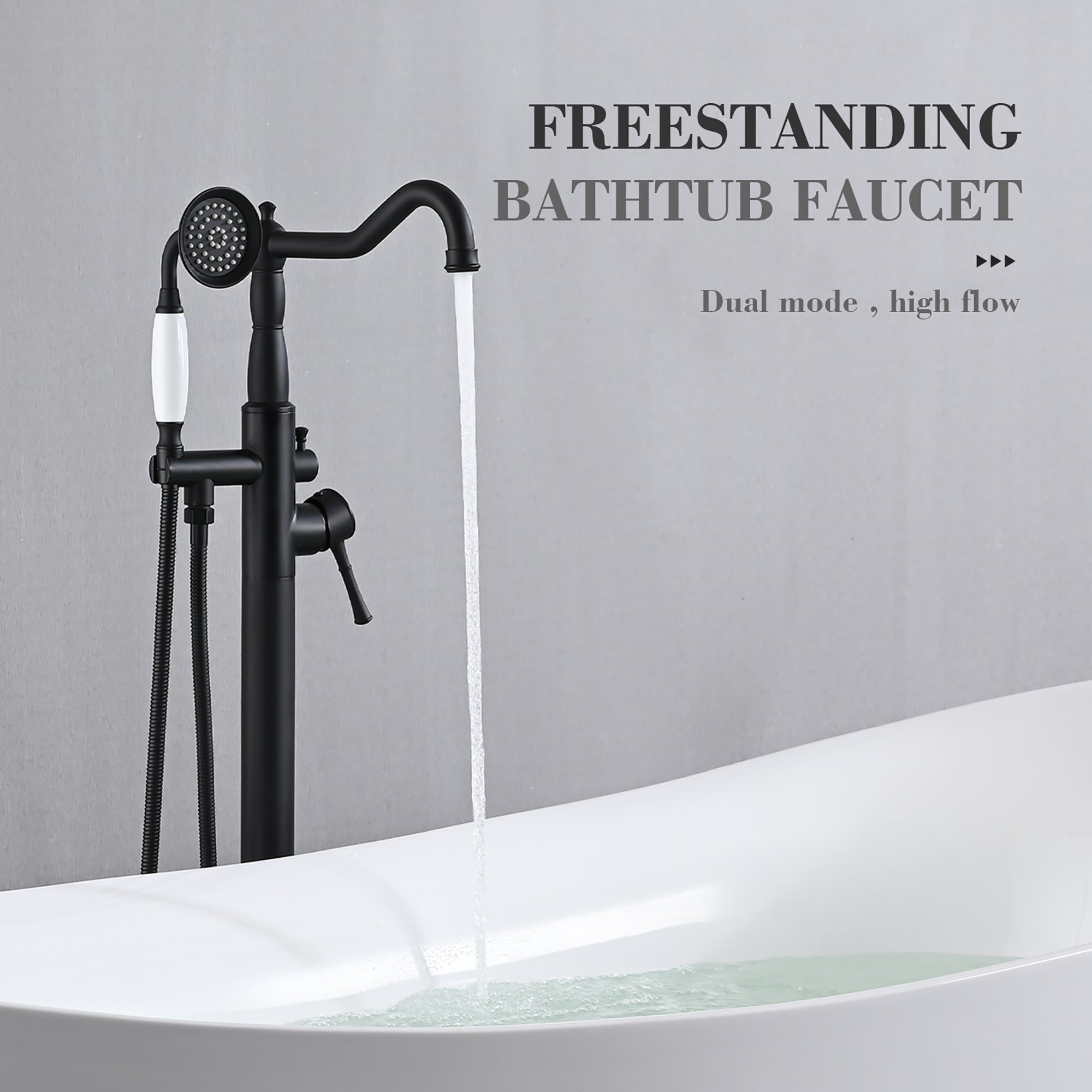 Single Handle Floor Mounted Freestanding Tub Filler with Hand Shower