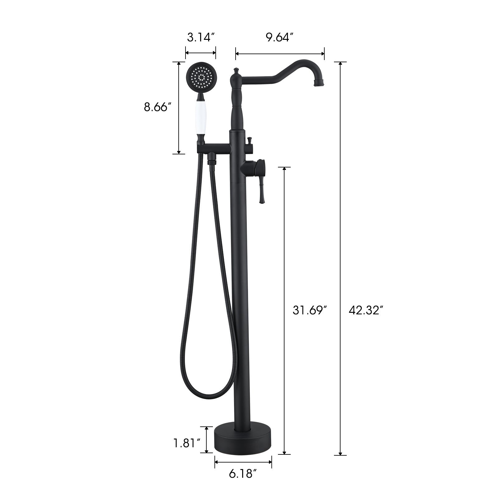 Single Handle Floor Mounted Freestanding Tub Filler with Hand Shower