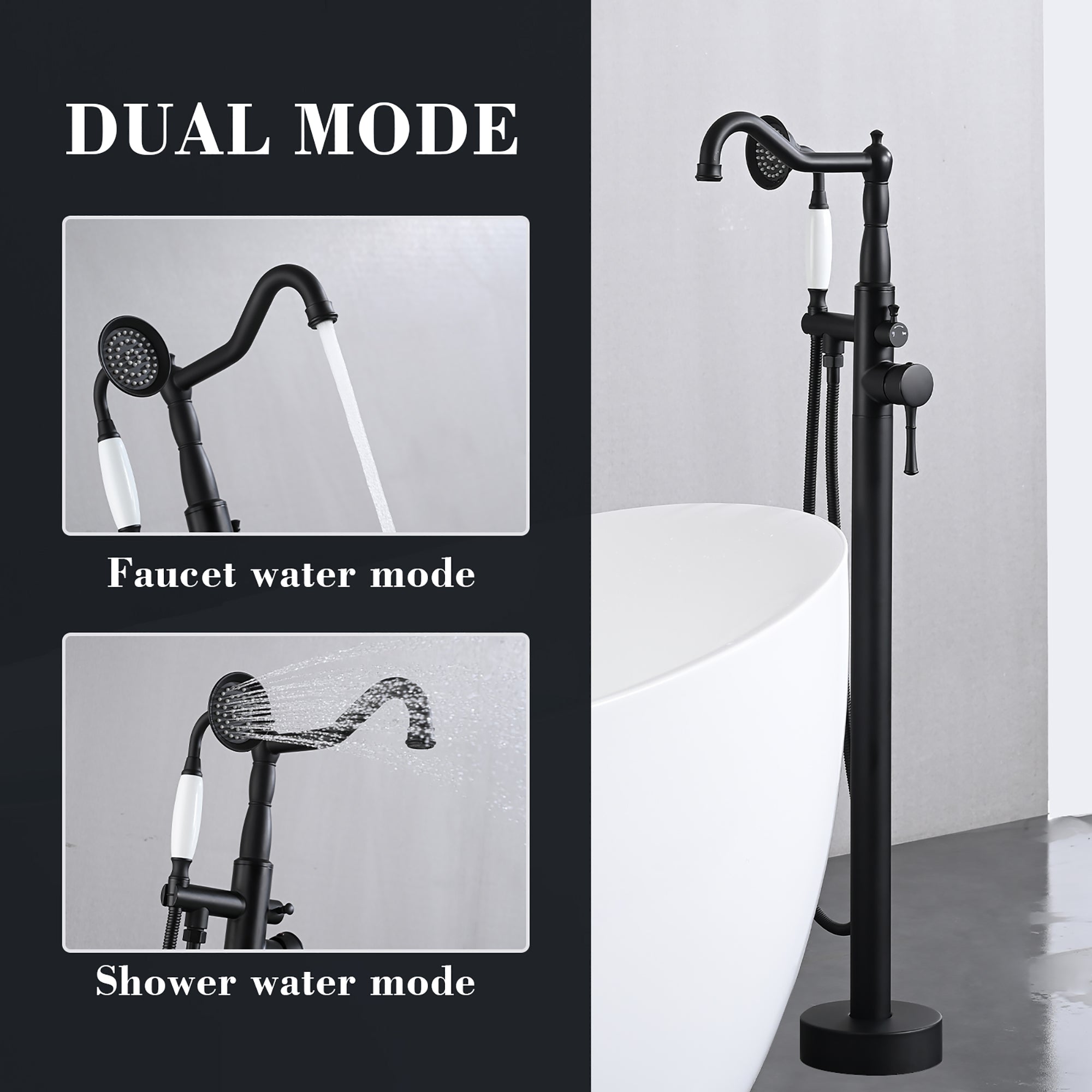 Single Handle Floor Mounted Freestanding Tub Filler with Hand Shower