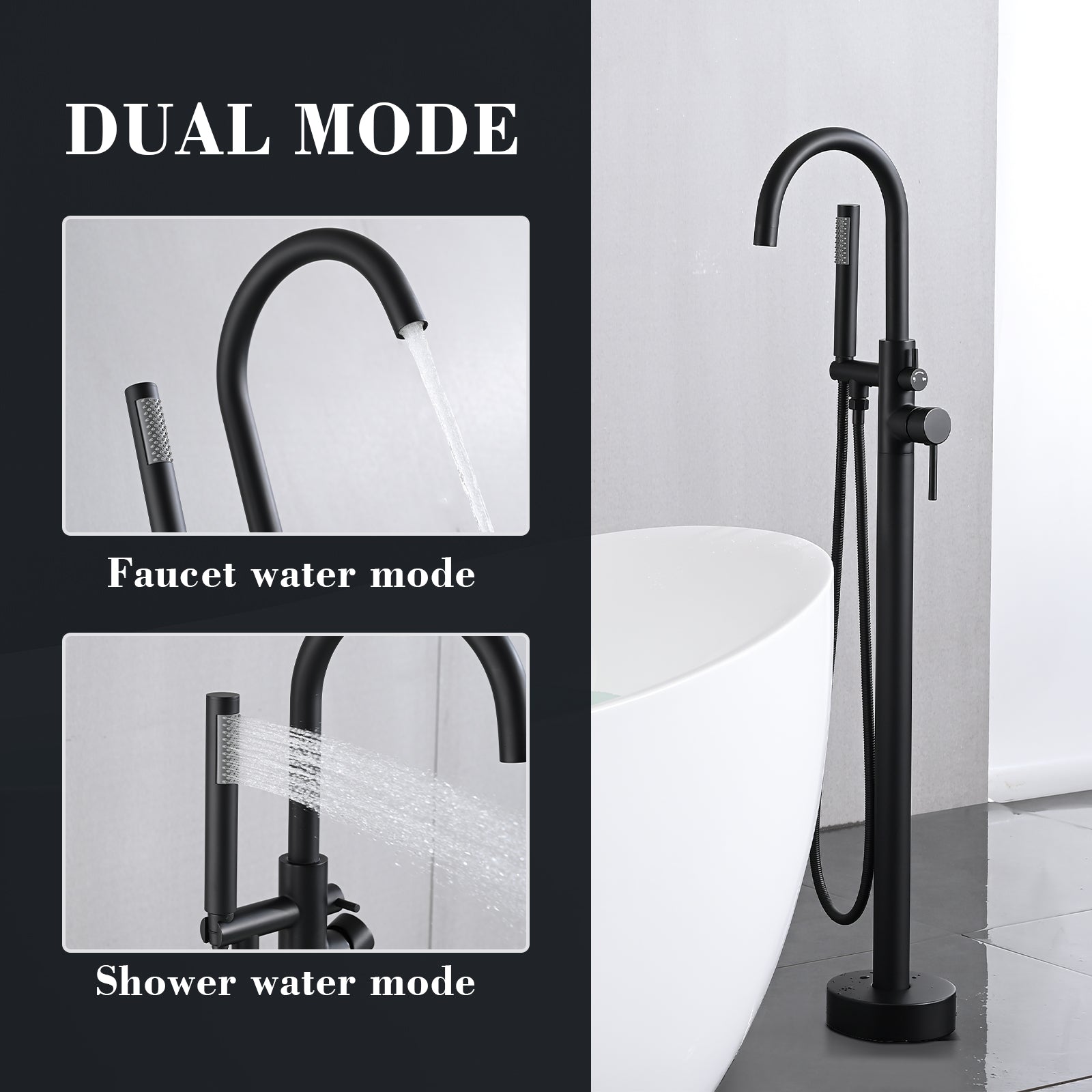 Single Handle Floor Mounted Freestanding Tub Filler with Hand Shower