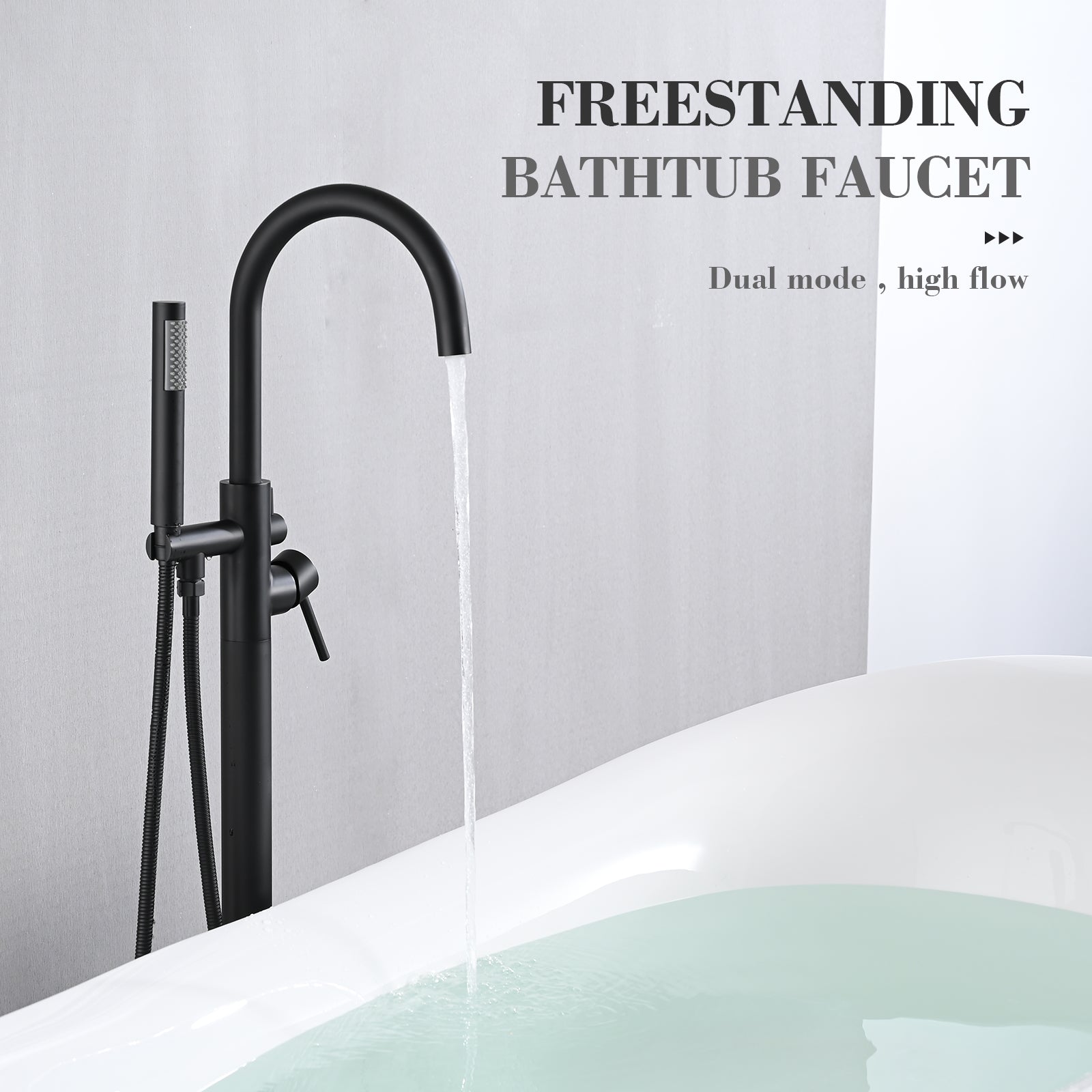 Single Handle Floor Mounted Freestanding Tub Filler with Hand Shower